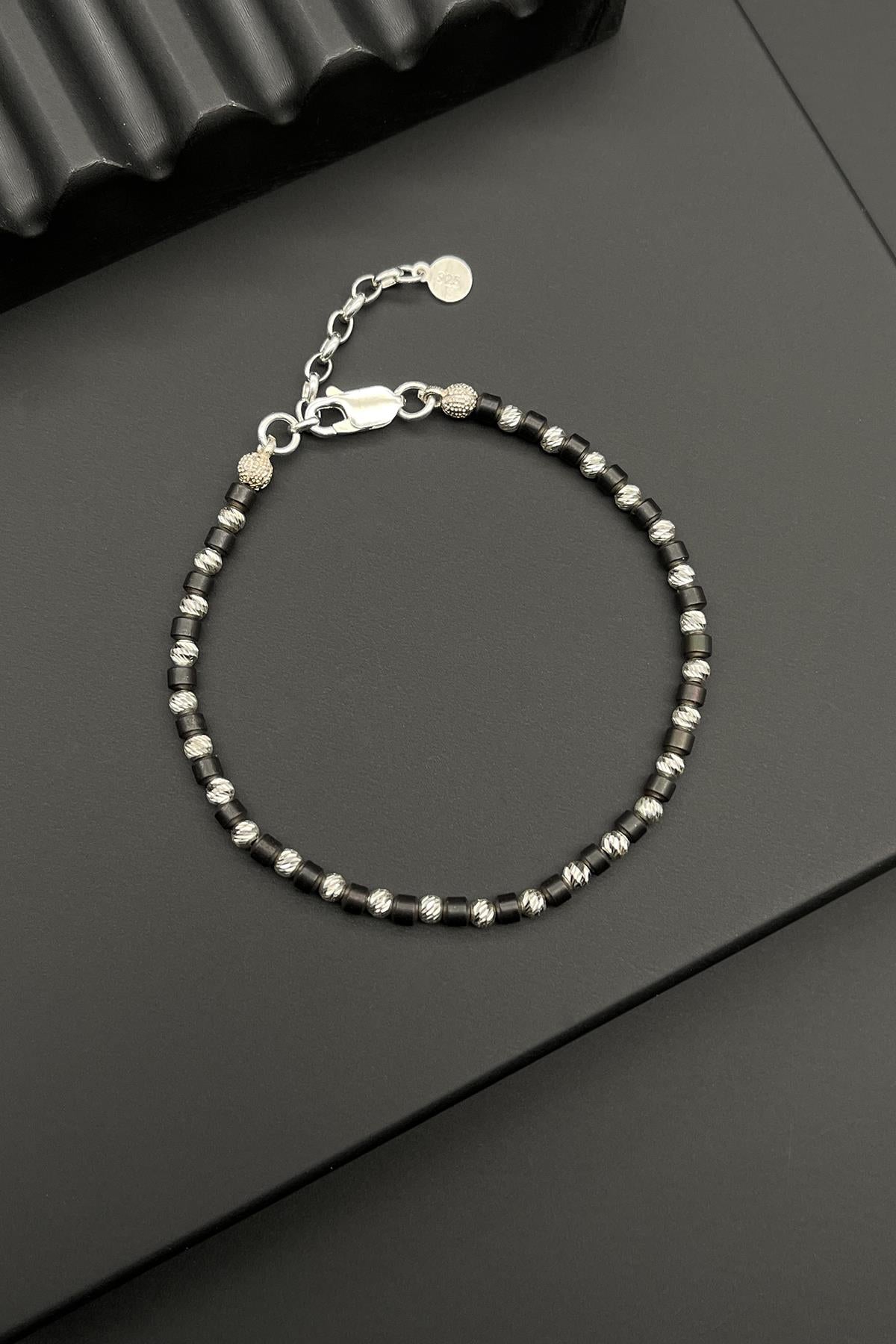 FRNCH 925 Ayar Gümüş Dorika ve Hematit Doğal Taşlı Siyah Renkli Erkek Bileklik FRJ11856-1956-A