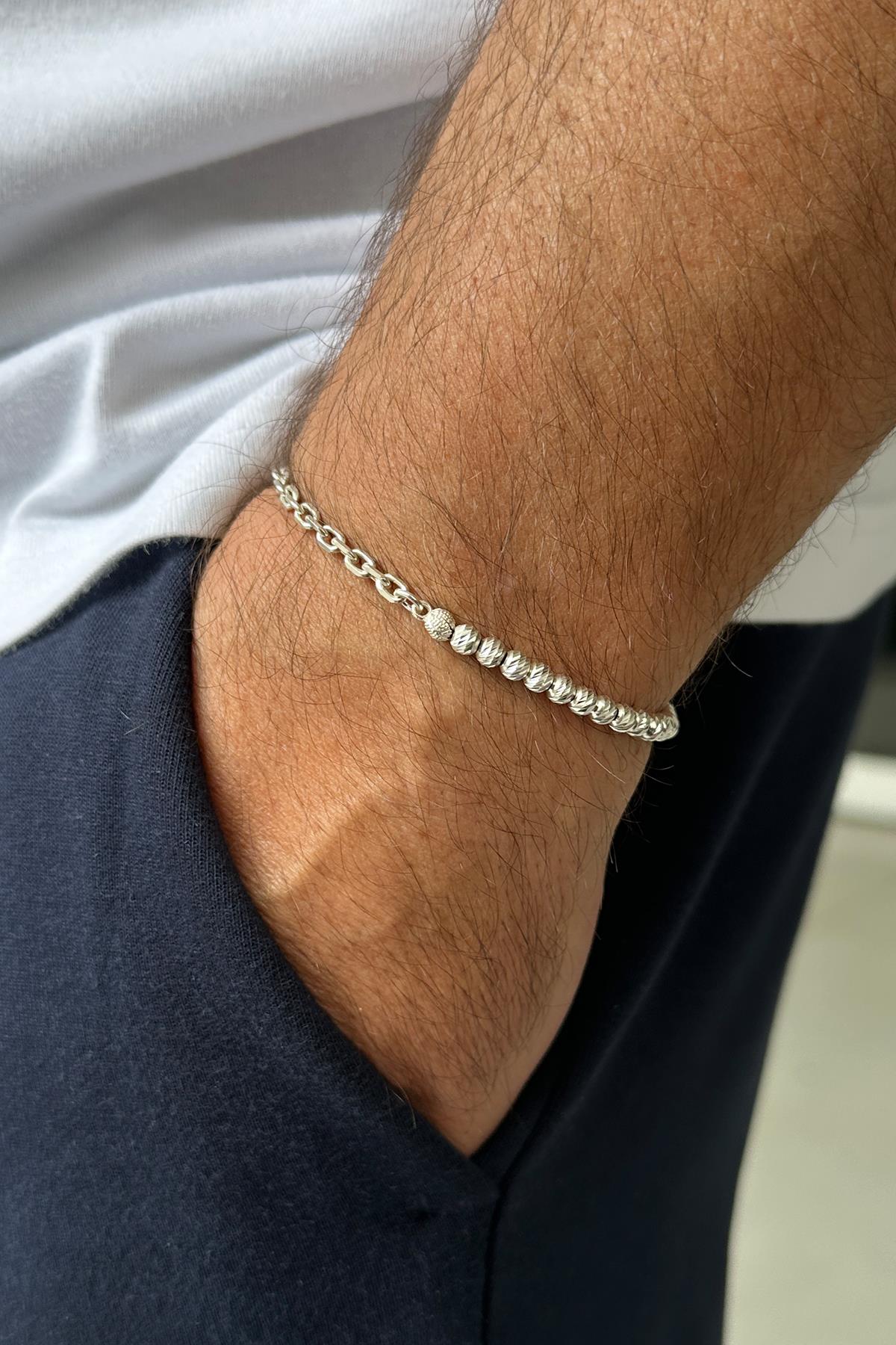 FRNCH 925 Ayar Gümüş Dorika ve İtalyan Model Zincirli Gümüş Renk Erkek Bileklik FRJ12027-3027-A