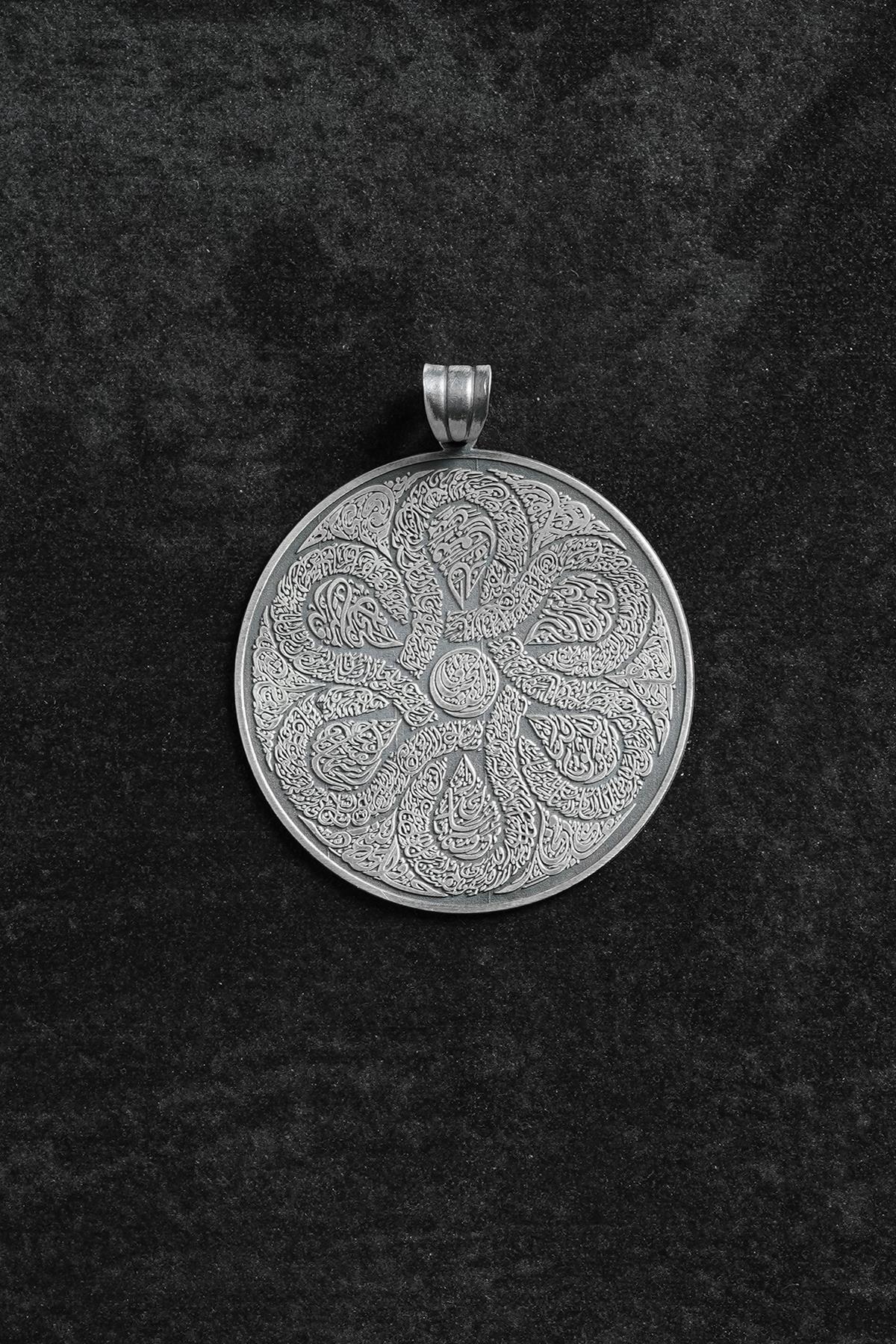 FRNCH 925 Ayar Gümüş Esmaül Hüsna Desenli Erkek Kolye Ucu FRKU-1091