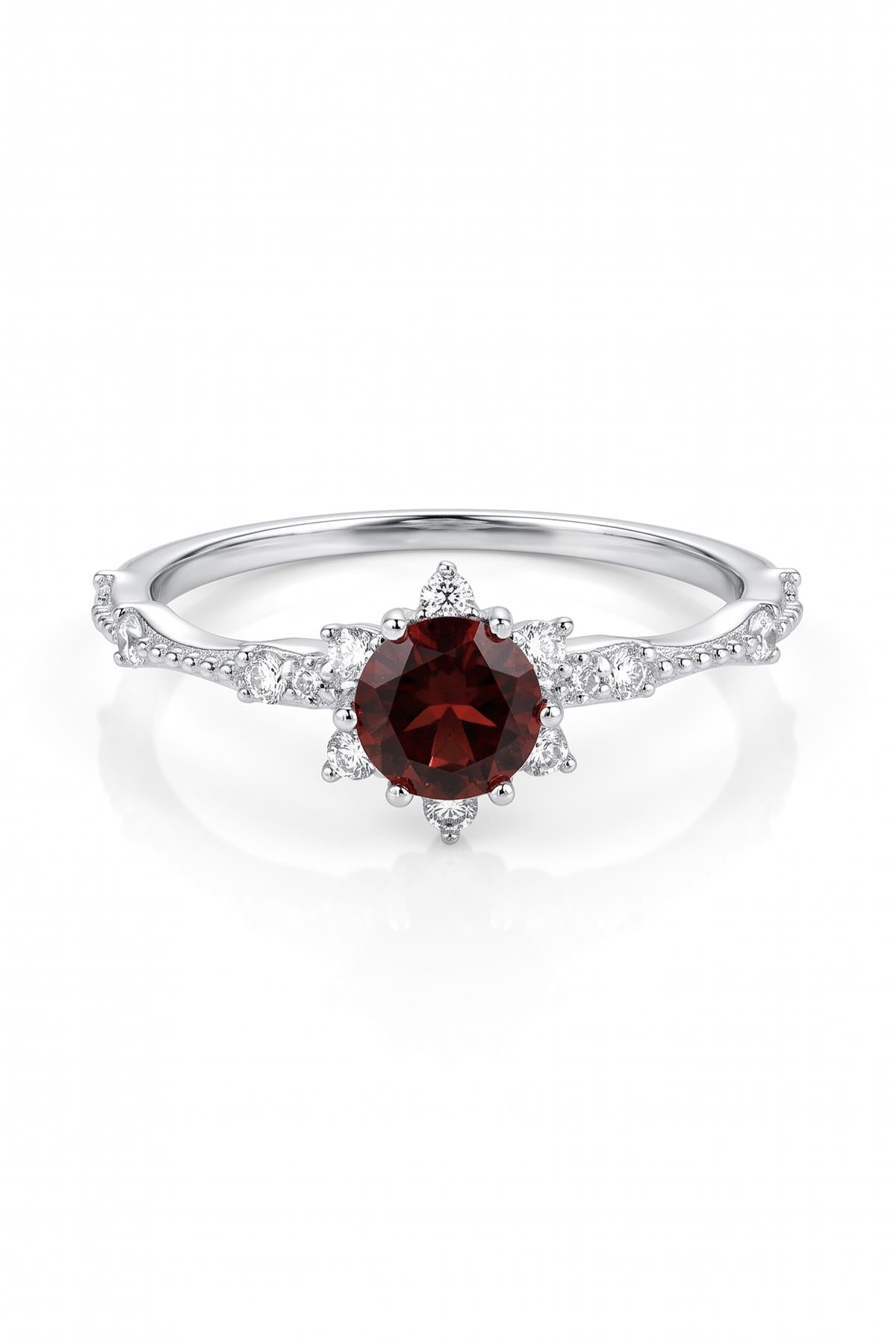 FRNCH 925 Ayar Gümüş Garnet Taşlı Gümüş Renk Kadın Yüzük FRJ60104-204-AK
