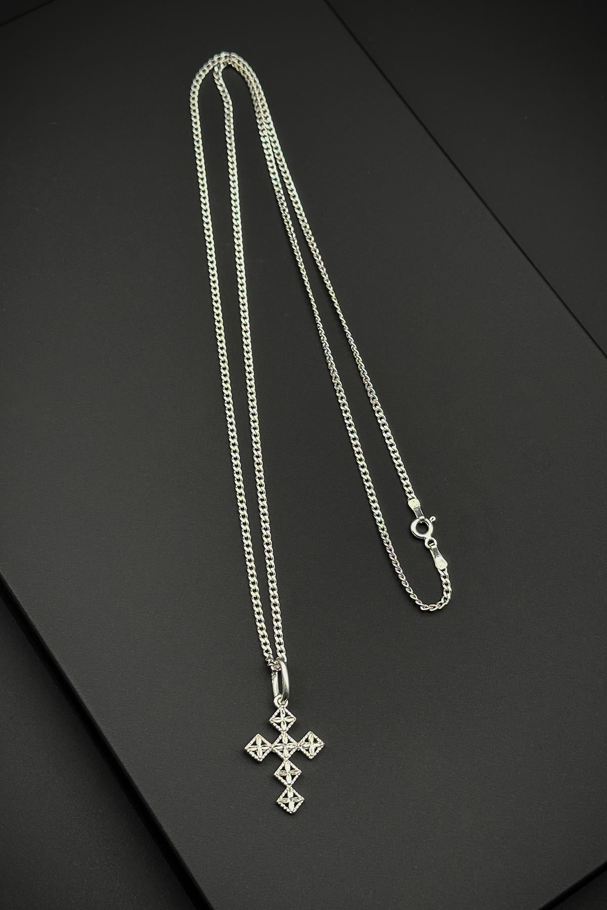 FRNCH 925 Ayar Gümüş Haç Figürlü Gümüş Renk Erkek Kolye FRJ30699-799-A