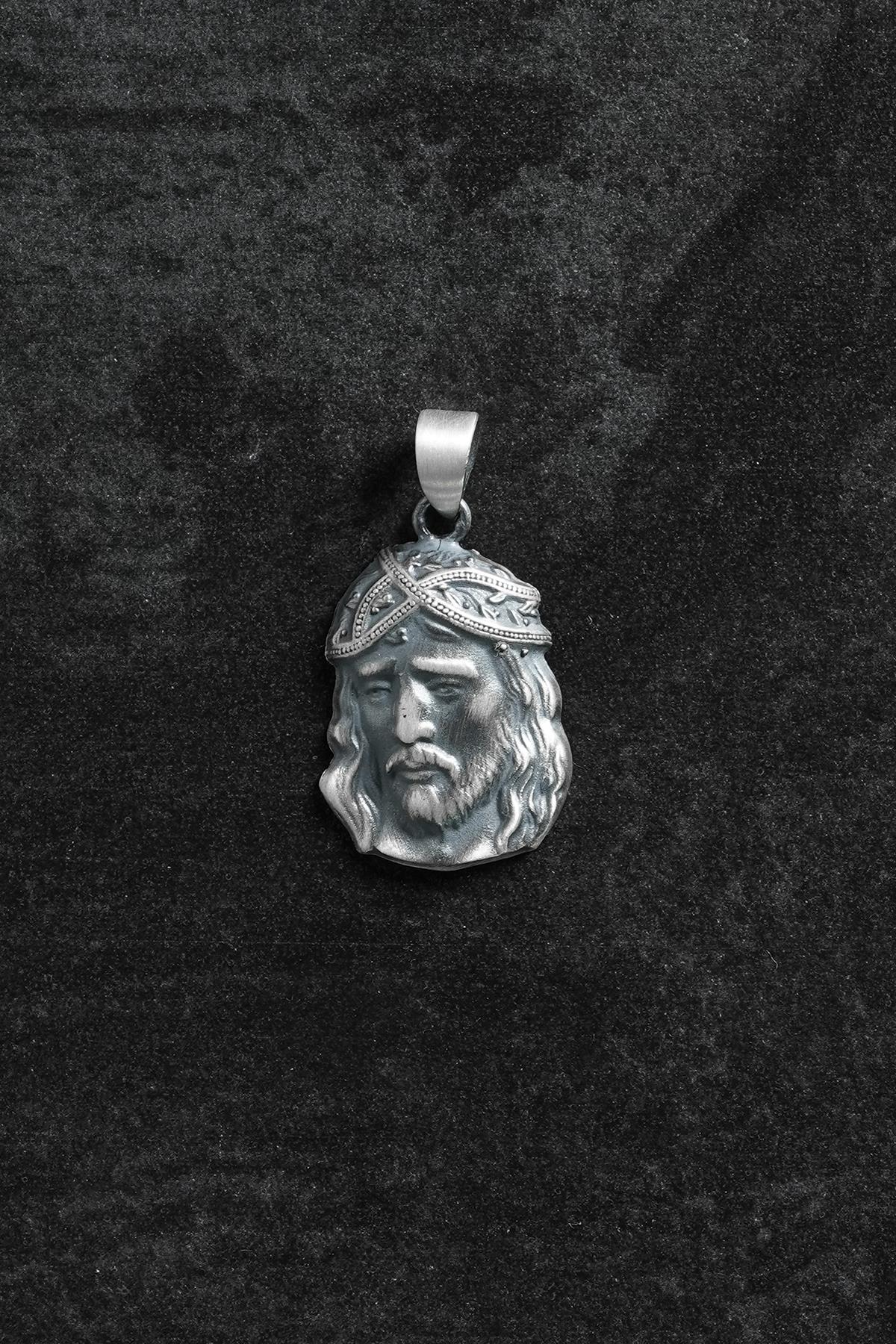 FRNCH 925 Ayar Gümüş Hz. İsa Figürlü Gümüş Renk Erkek Kolye Ucu FRKU-1017