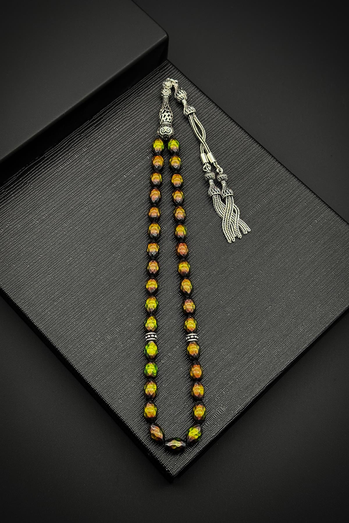 FRNCH 925 Ayar Gümüş İmameli His Doğal Taşlı Çok Renkli Tesbih FRJ80001-101-CK2