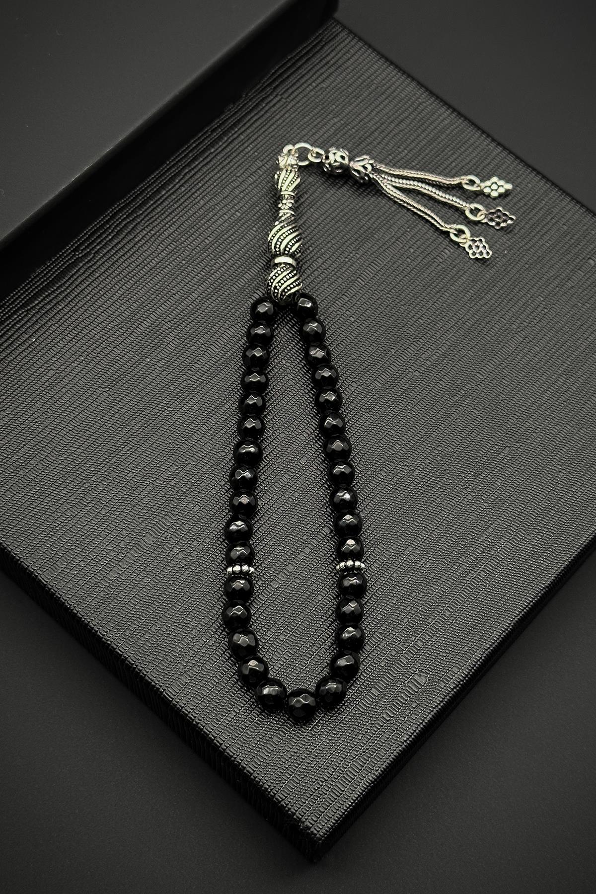 FRNCH 925 Ayar Gümüş İmameli Onyx Taşlı Siyah Tesbih FRJ80001-101-S2