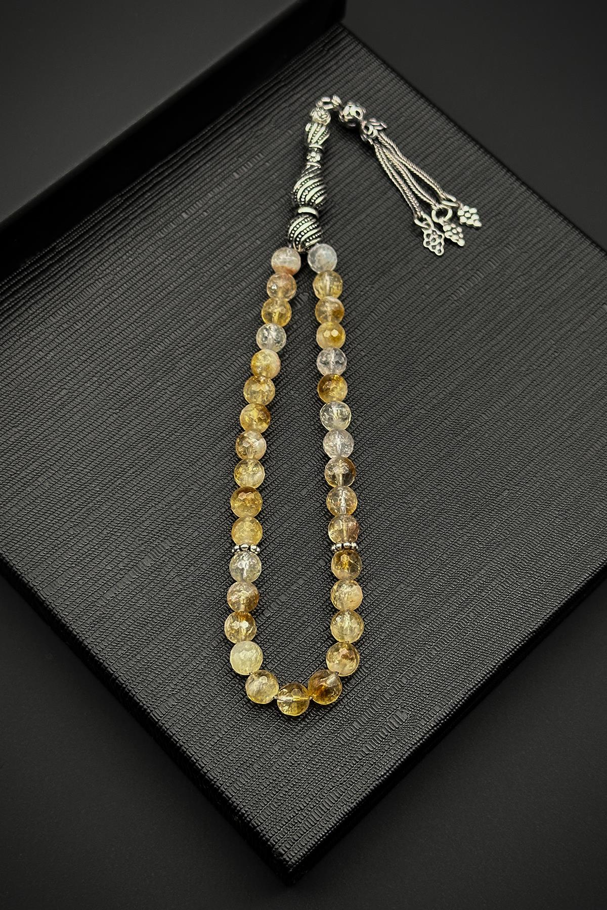 FRNCH 925 Ayar Gümüş İmameli Sitrin Taşlı Sarı Tesbih FRJ80001-101-S