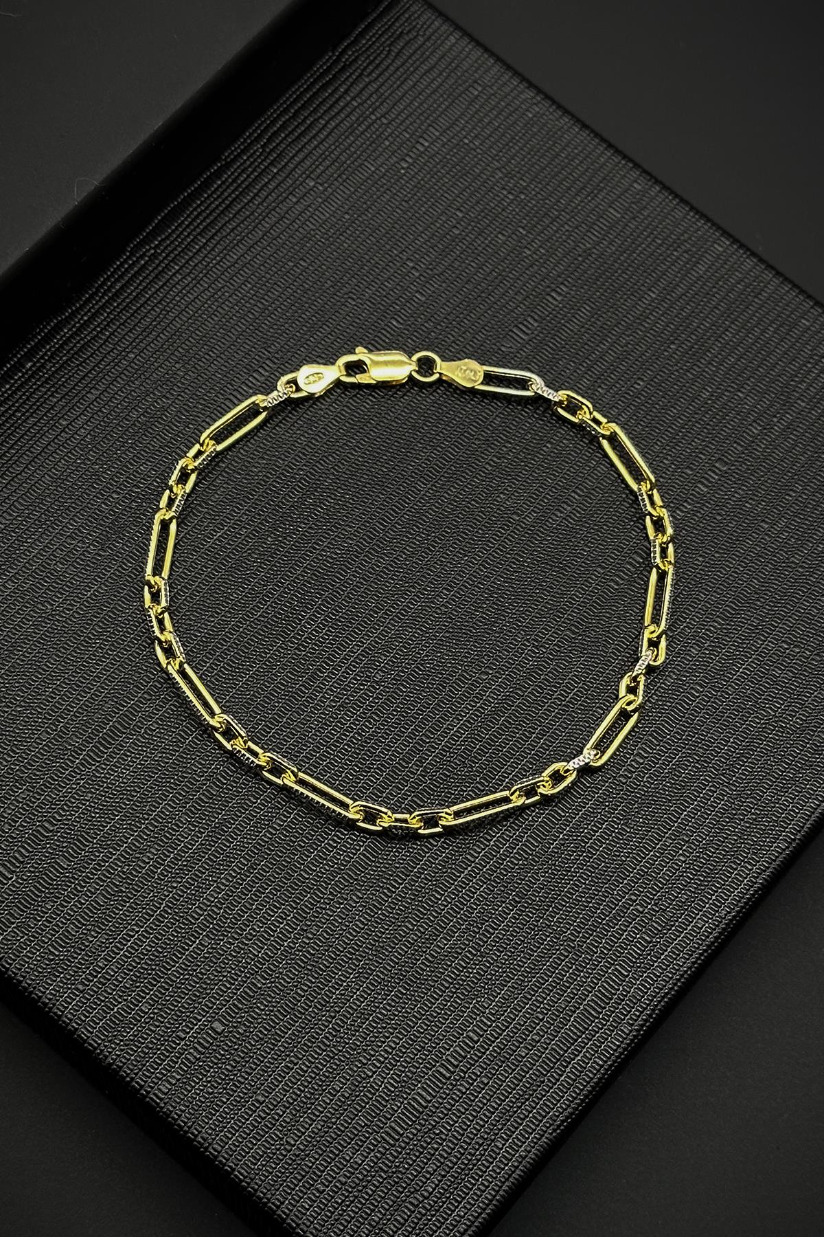 FRNCH 925 Ayar Gümüş İtalyan Model Altın Renk Erkek Bileklik FRJ12165-3165-G