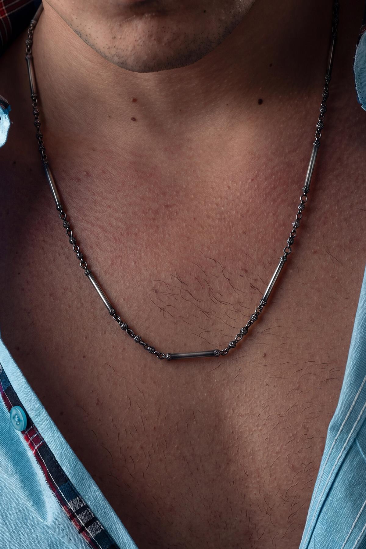 FRNCH 925 Ayar Gümüş İtalyan Model Antik Gümüş Renk Erkek Kolye FRJ30953-1053-A2