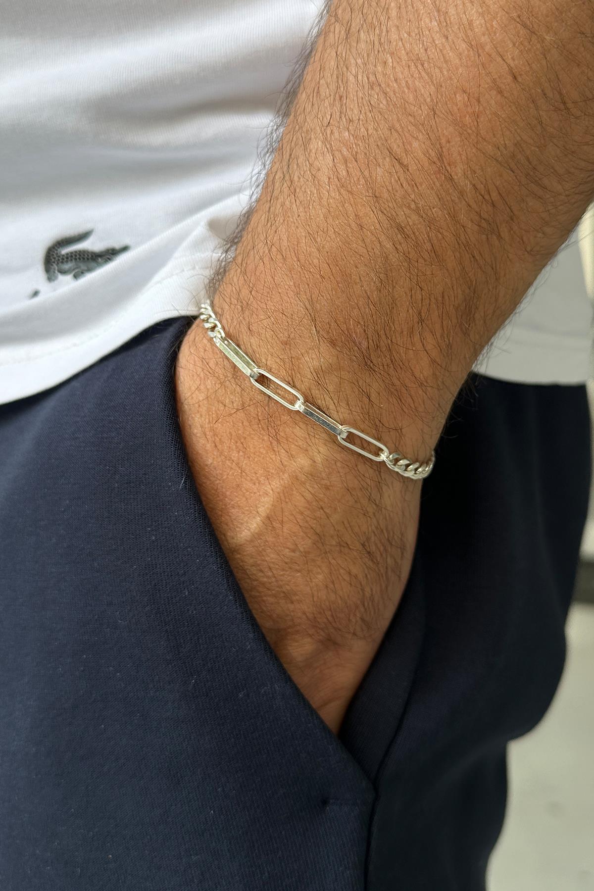 FRNCH 925 Ayar Gümüş İtalyan Model Gümüş Renk Erkek Bileklik FRJ12013-3013-A