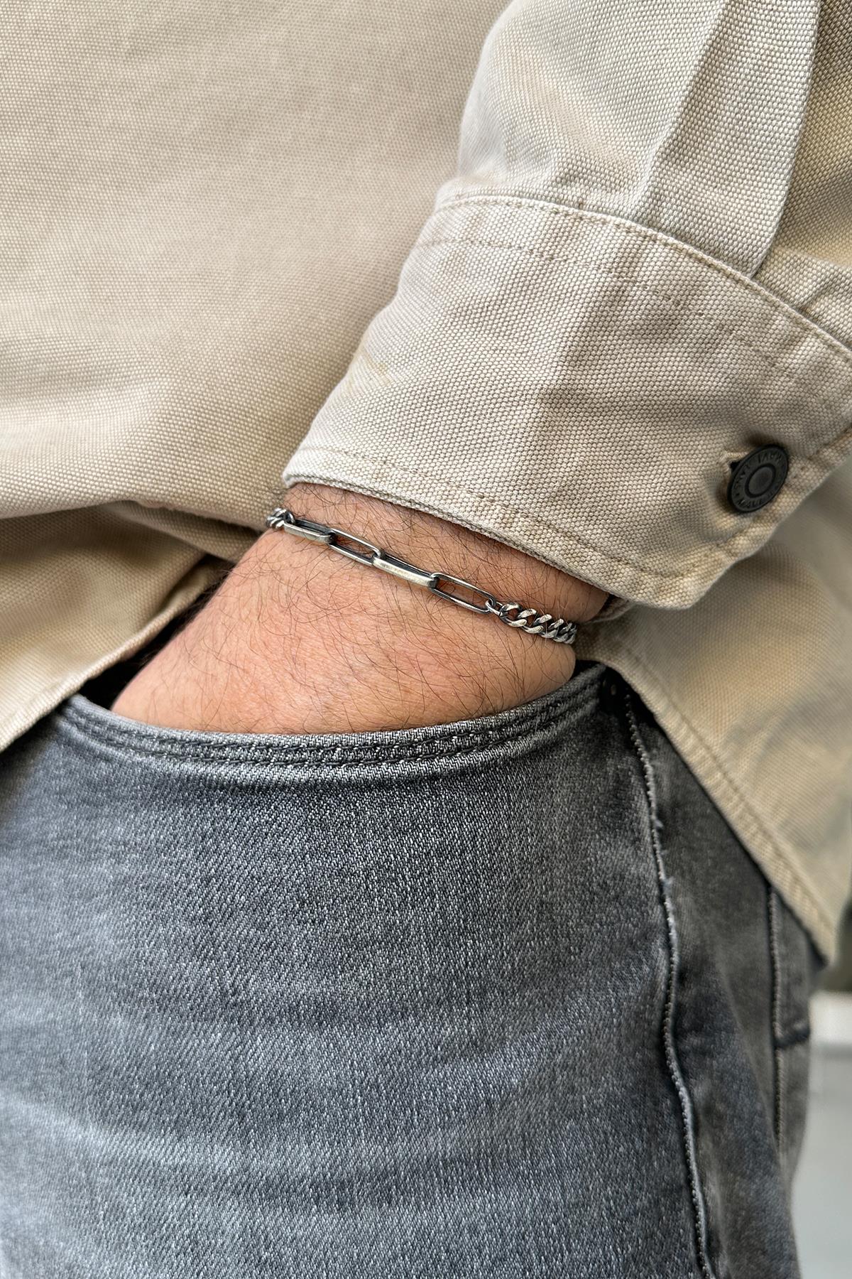 FRNCH 925 Ayar Gümüş İtalyan Model Gümüş Renk Erkek Bileklik FRJ12037-3037-A