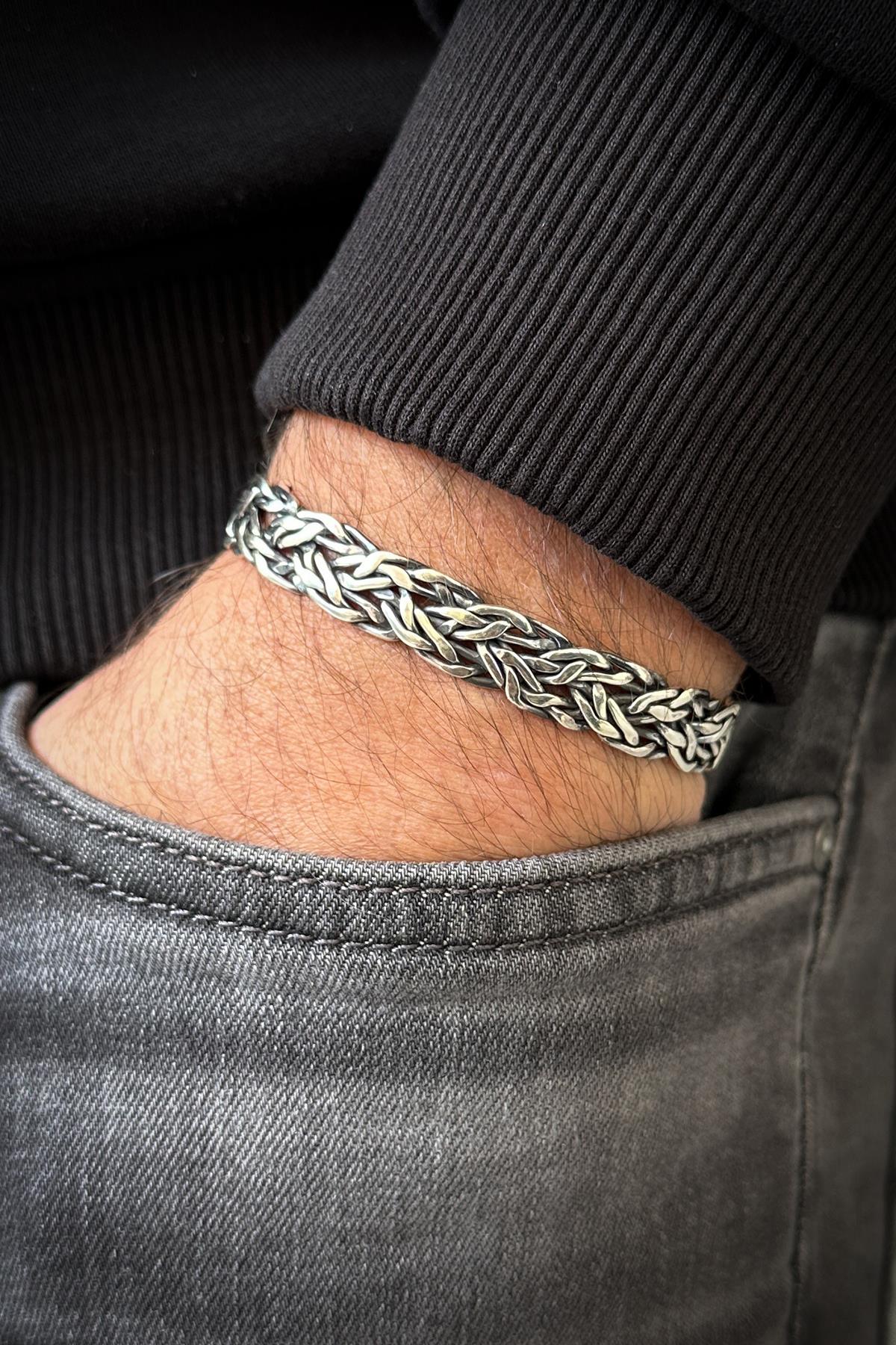 FRNCH 925 Ayar Gümüş İtalyan Model Gümüş Renk Erkek Bileklik FRJ12061-3061-A