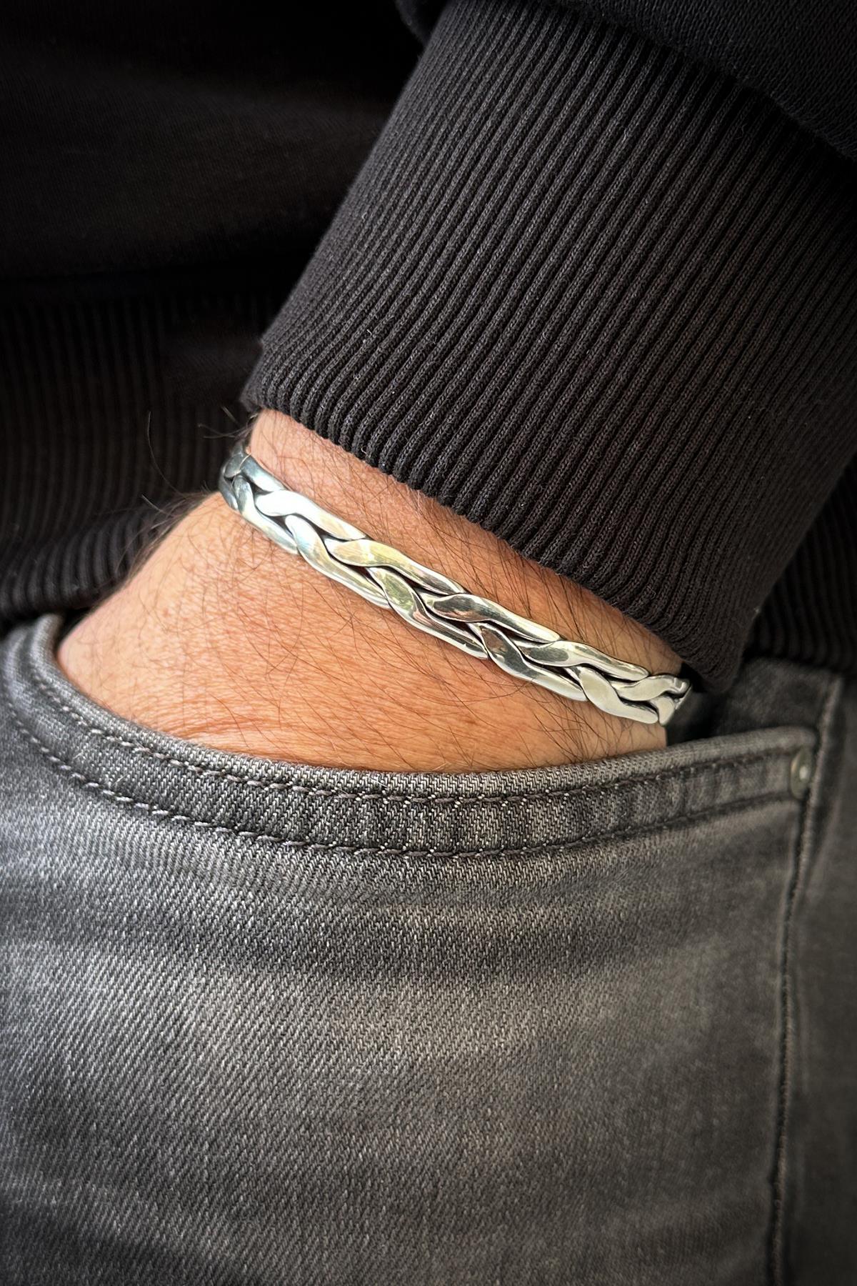 FRNCH 925 Ayar Gümüş İtalyan Model Gümüş Renk Erkek Bileklik FRJ12062-3062-A