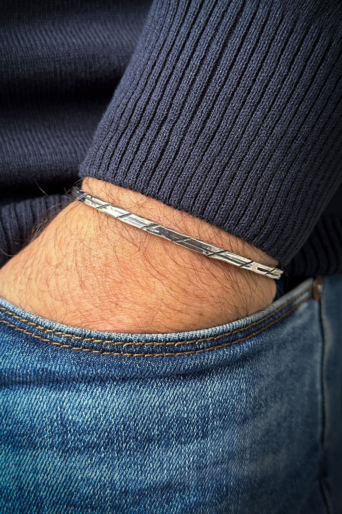 FRNCH 925 Ayar Gümüş İtalyan Model Gümüş Renk Erkek Bileklik FRJ12067-3067-A