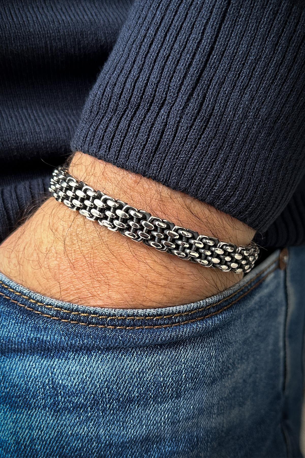 FRNCH 925 Ayar Gümüş İtalyan Model Gümüş Renk Erkek Bileklik FRJ12070-3070-A