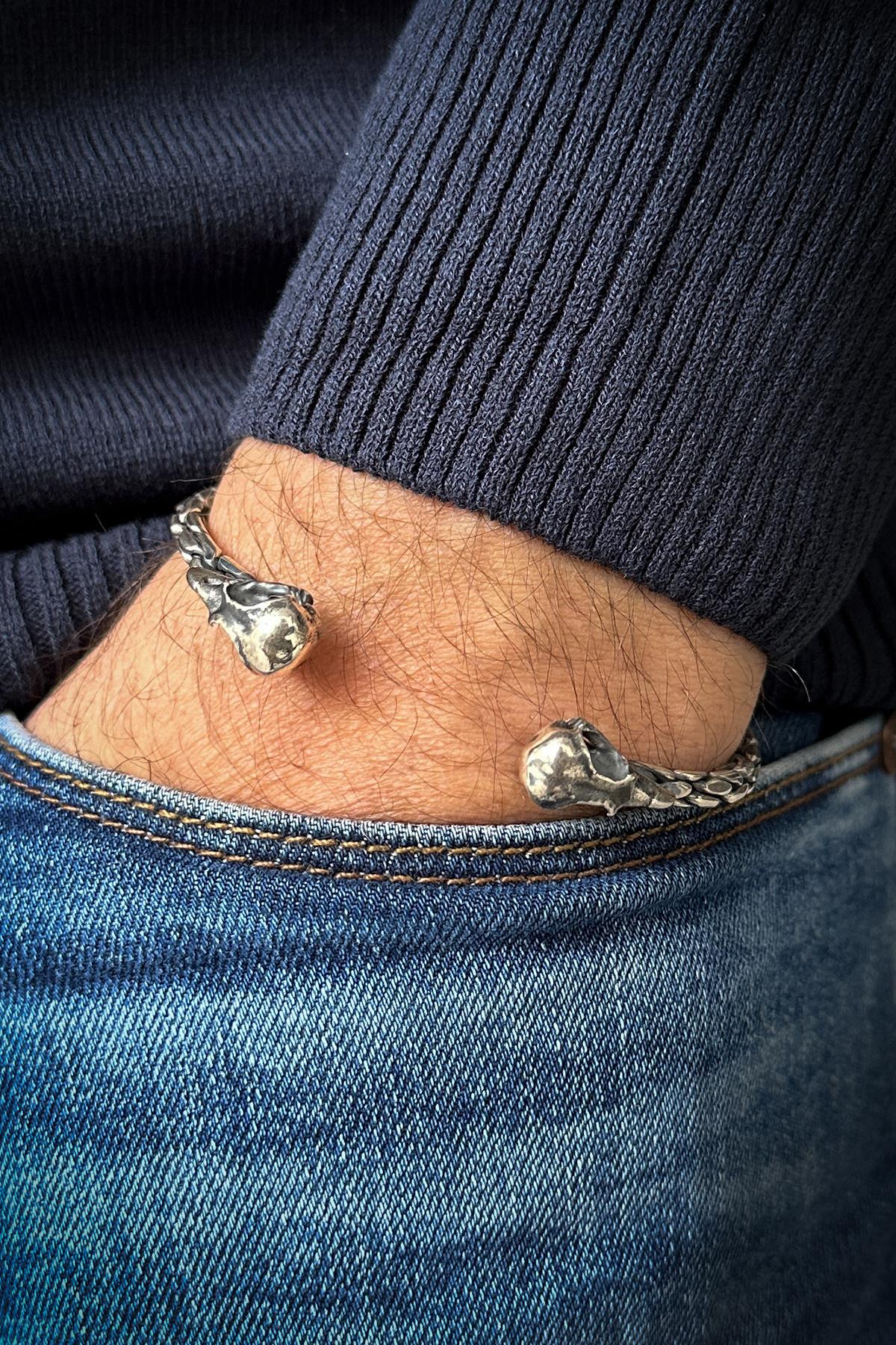 FRNCH 925 Ayar Gümüş İtalyan Model Gümüş Renk Erkek Bileklik FRJ12072-3072-A