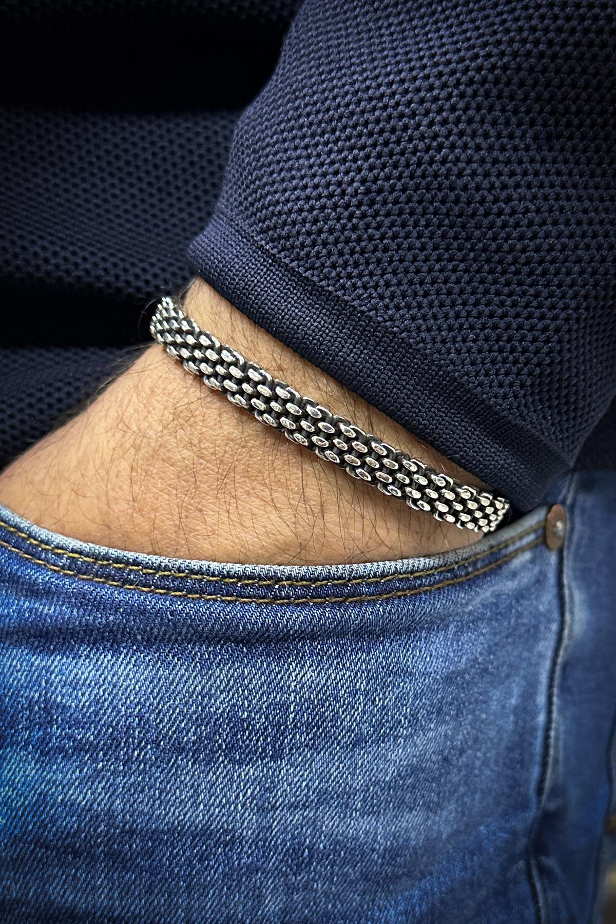 FRNCH 925 Ayar Gümüş İtalyan Model Gümüş Renk Erkek Bileklik FRJ12076-3076-A