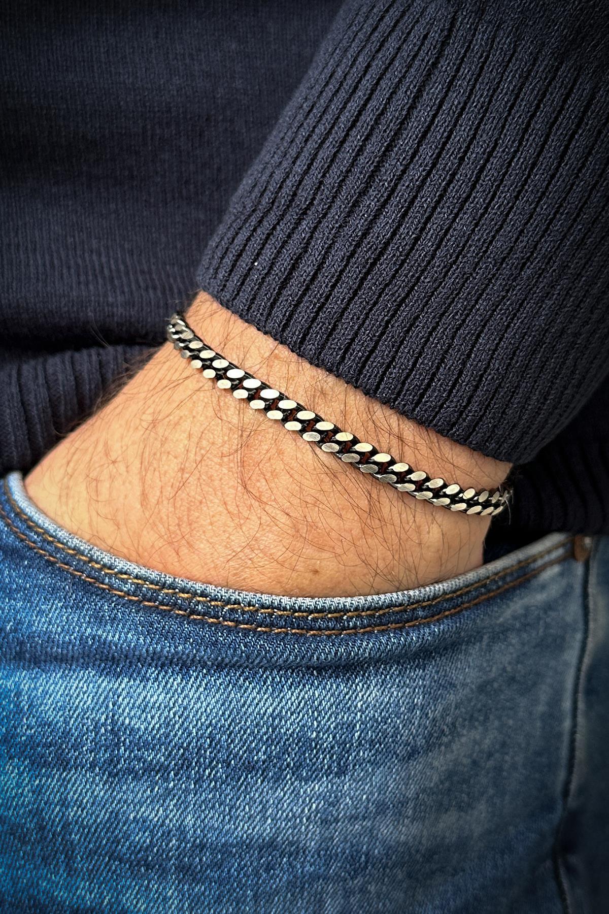 FRNCH 925 Ayar Gümüş İtalyan Model Gümüş Renk Erkek Bileklik FRJ12077-3077-A