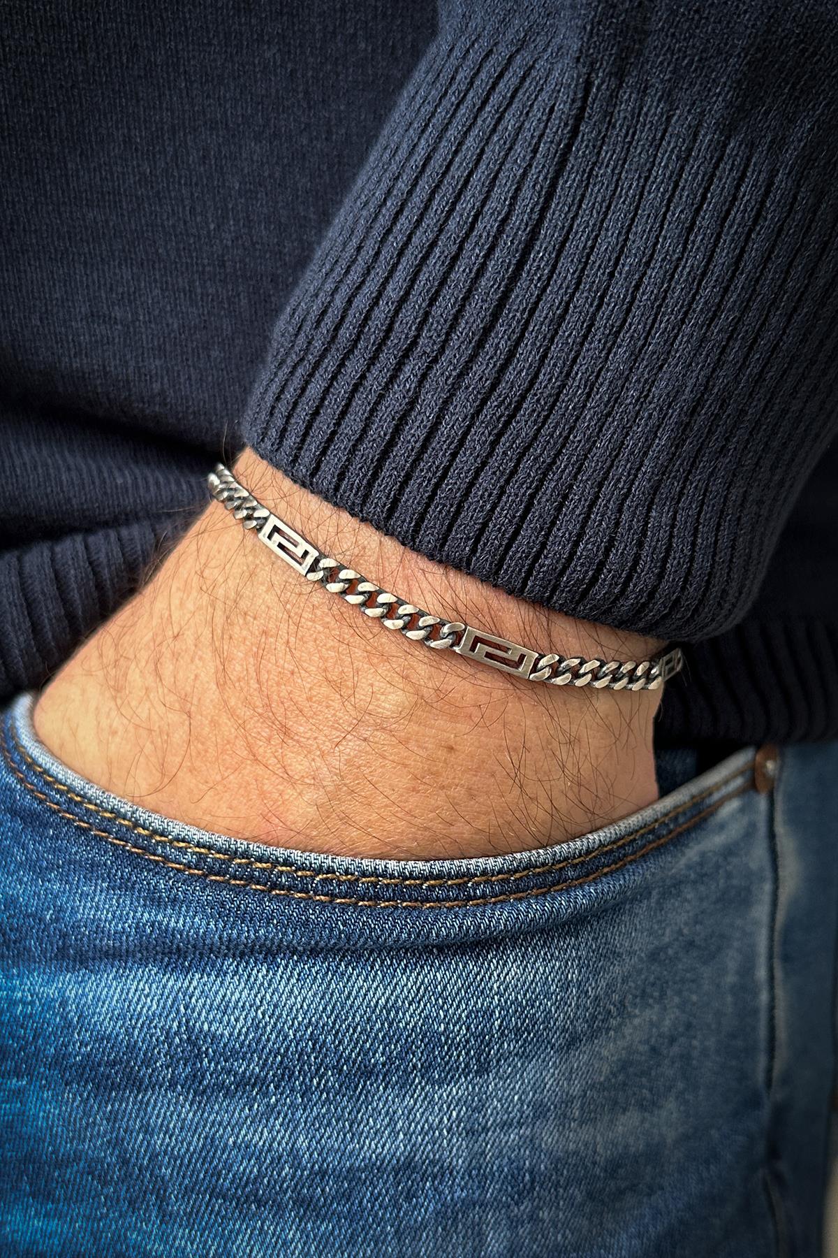 FRNCH 925 Ayar Gümüş İtalyan Model Gümüş Renk Erkek Bileklik FRJ12085-3085-A