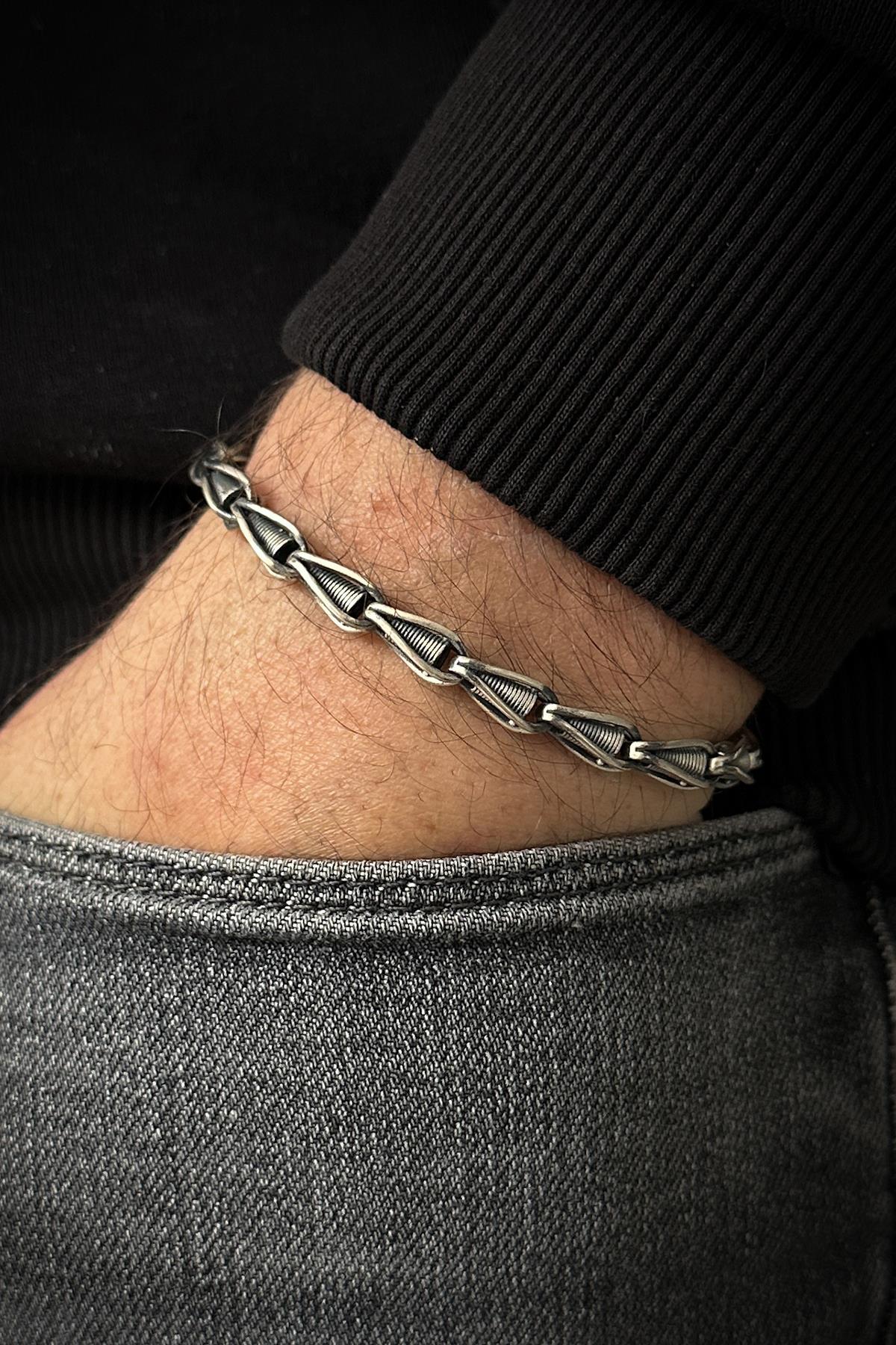 FRNCH 925 Ayar Gümüş İtalyan Model Gümüş Renk Erkek Bileklik FRJ12108-3108-A