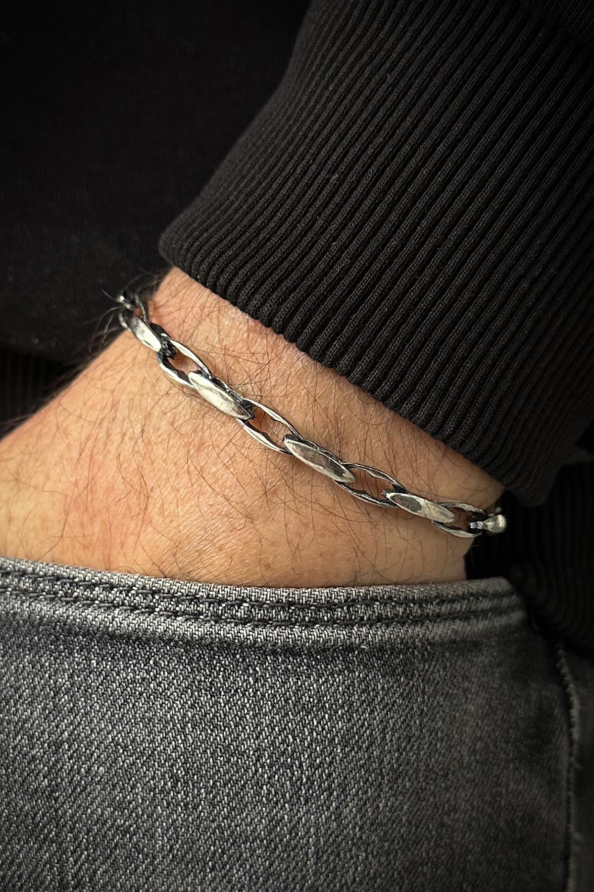 FRNCH 925 Ayar Gümüş İtalyan Model Gümüş Renk Erkek Bileklik FRJ12114-3114-A