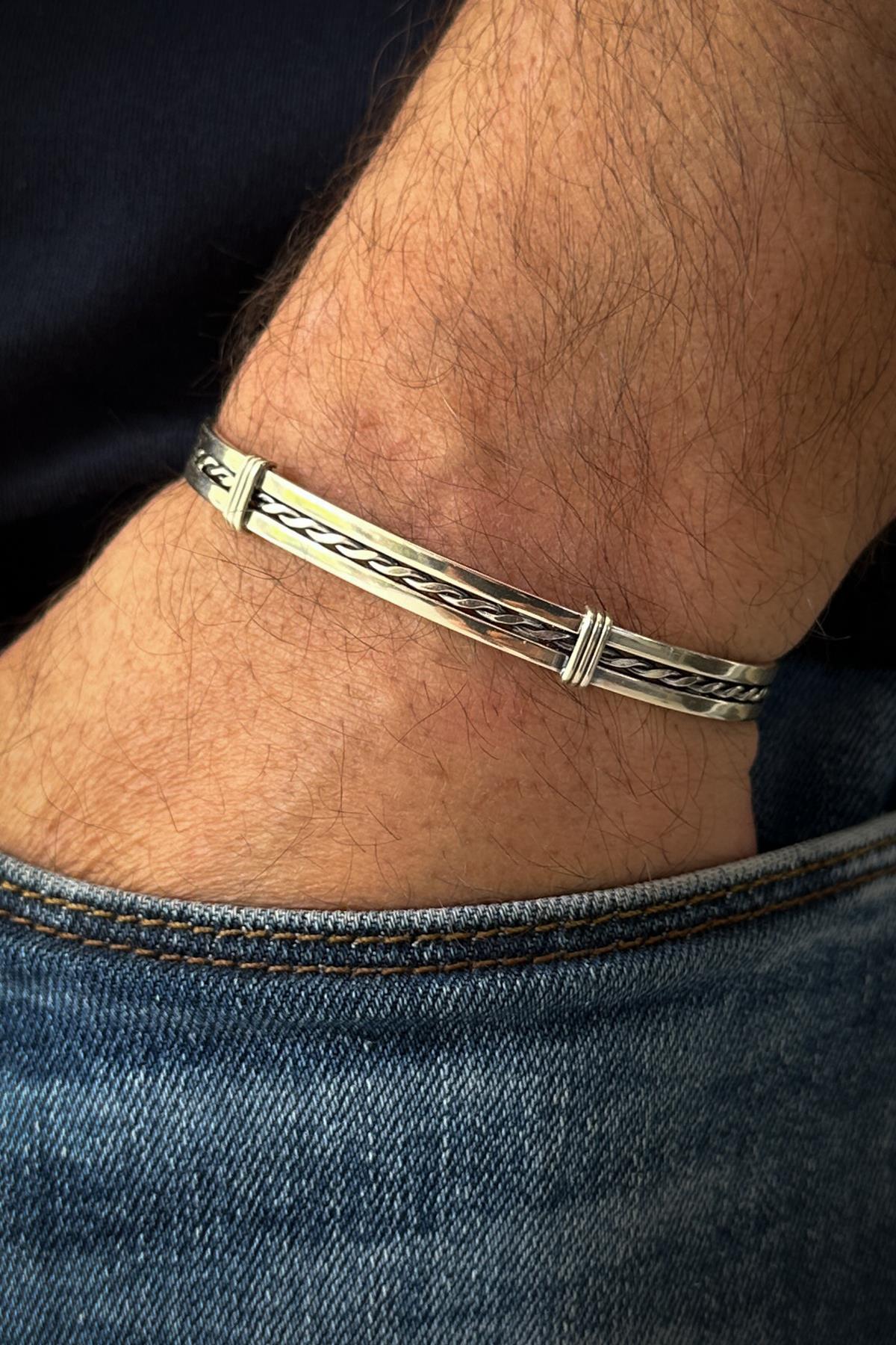 FRNCH 925 Ayar Gümüş İtalyan Model Gümüş Renk Erkek Bileklik FRJ12158-3158-A