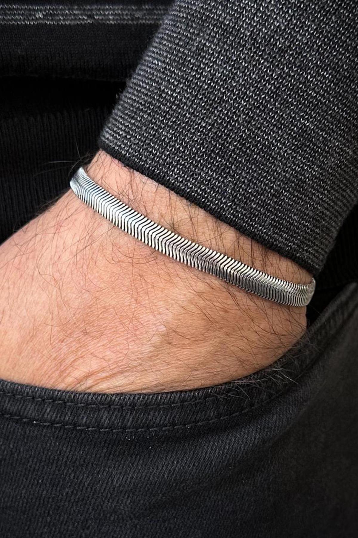 FRNCH 925 Ayar Gümüş İtalyan Model Gümüş Renk Erkek Bileklik FRJ12698-3698-A