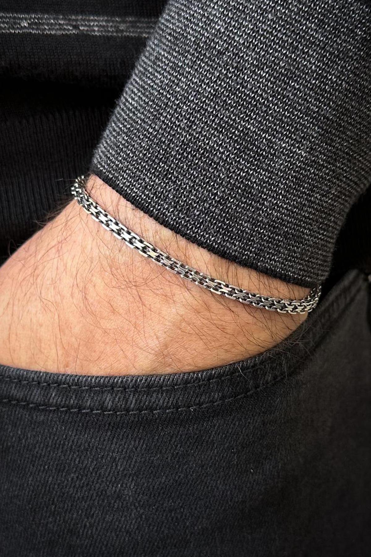 FRNCH 925 Ayar Gümüş İtalyan Model Gümüş Renk Erkek Bileklik FRJ12699-3699-A