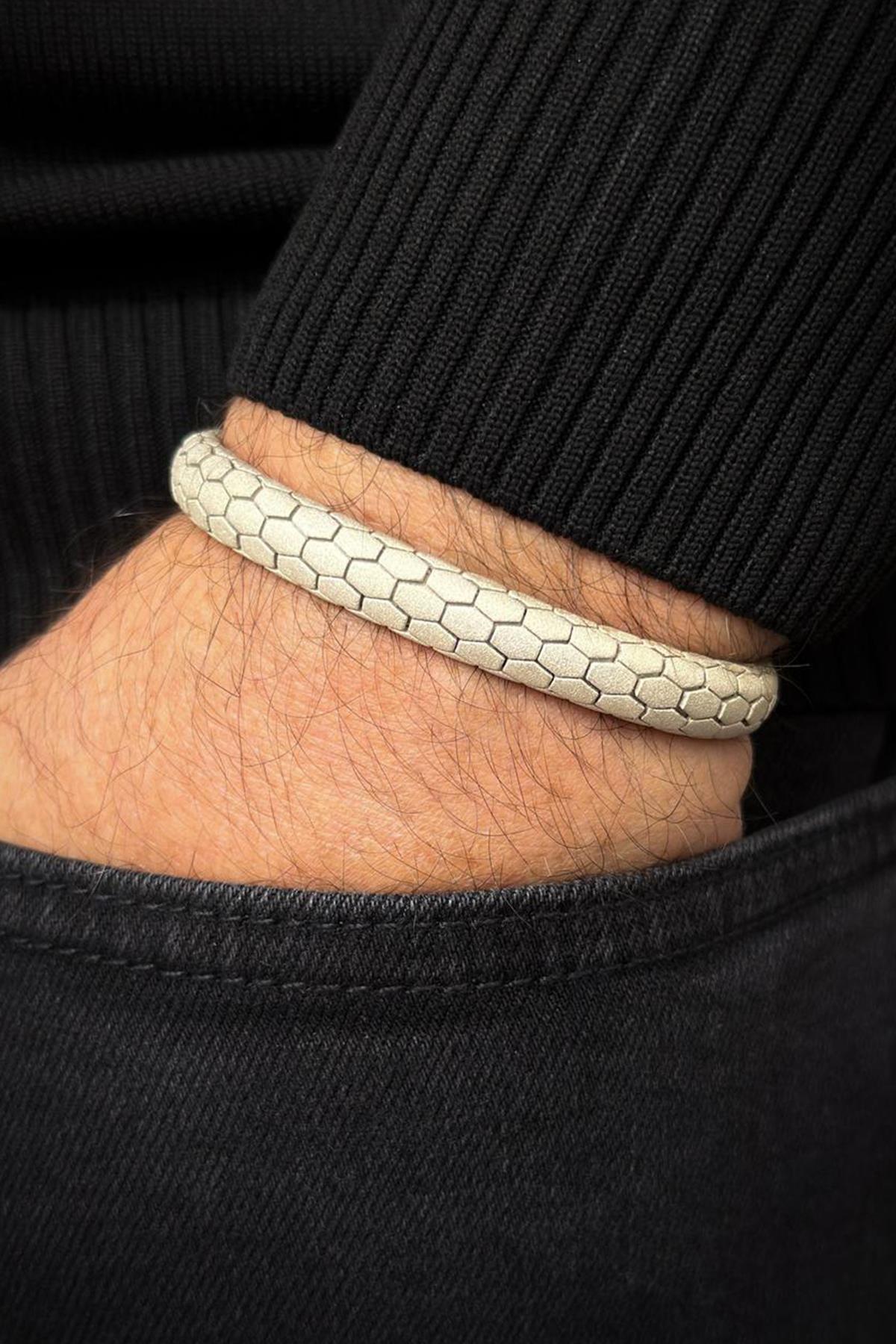 FRNCH 925 Ayar Gümüş İtalyan Model Gümüş Renk Erkek Bileklik FRJ12703-3703-A