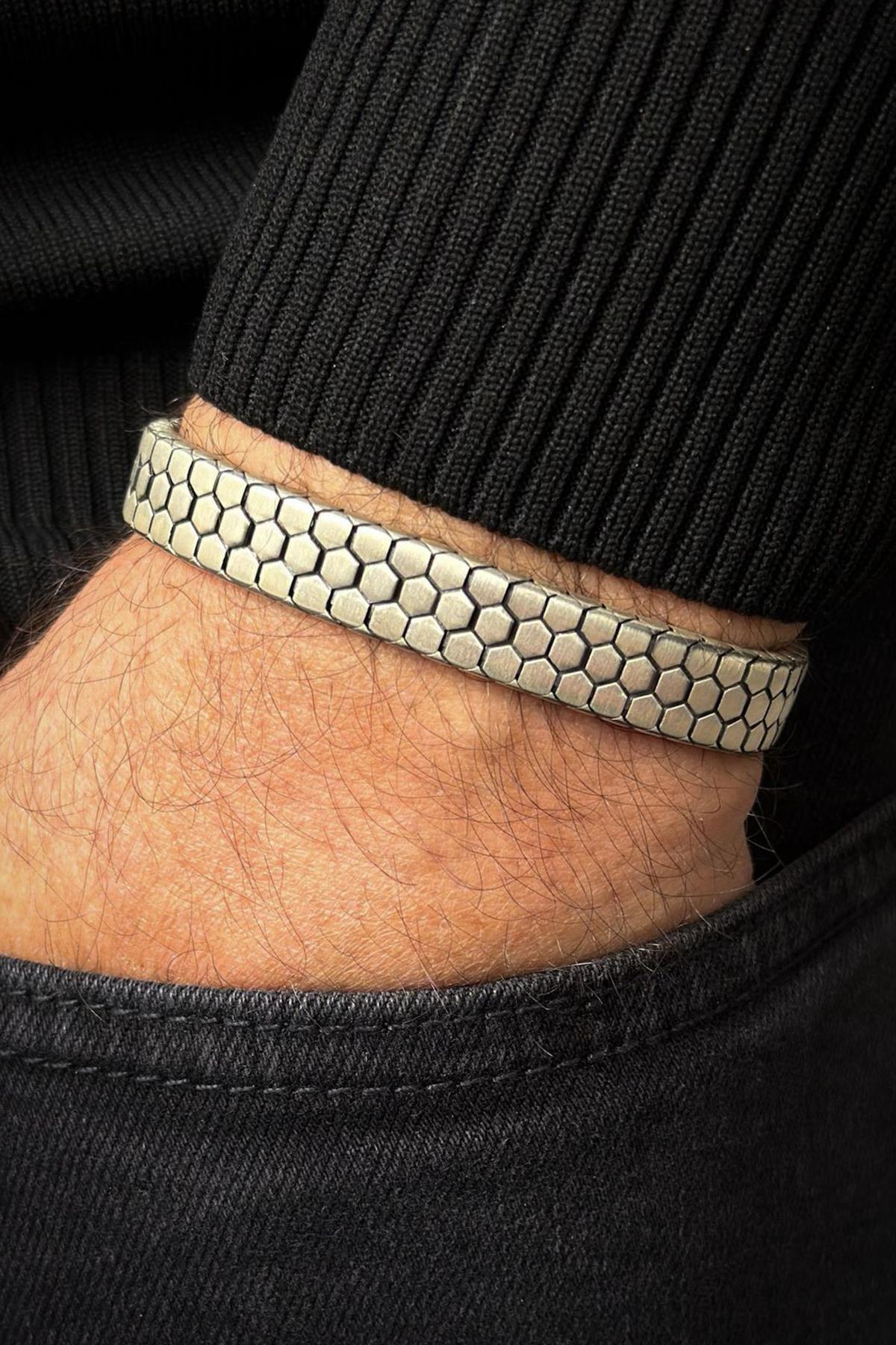 FRNCH 925 Ayar Gümüş İtalyan Model Gümüş Renk Erkek Bileklik FRJ12705-3705-A