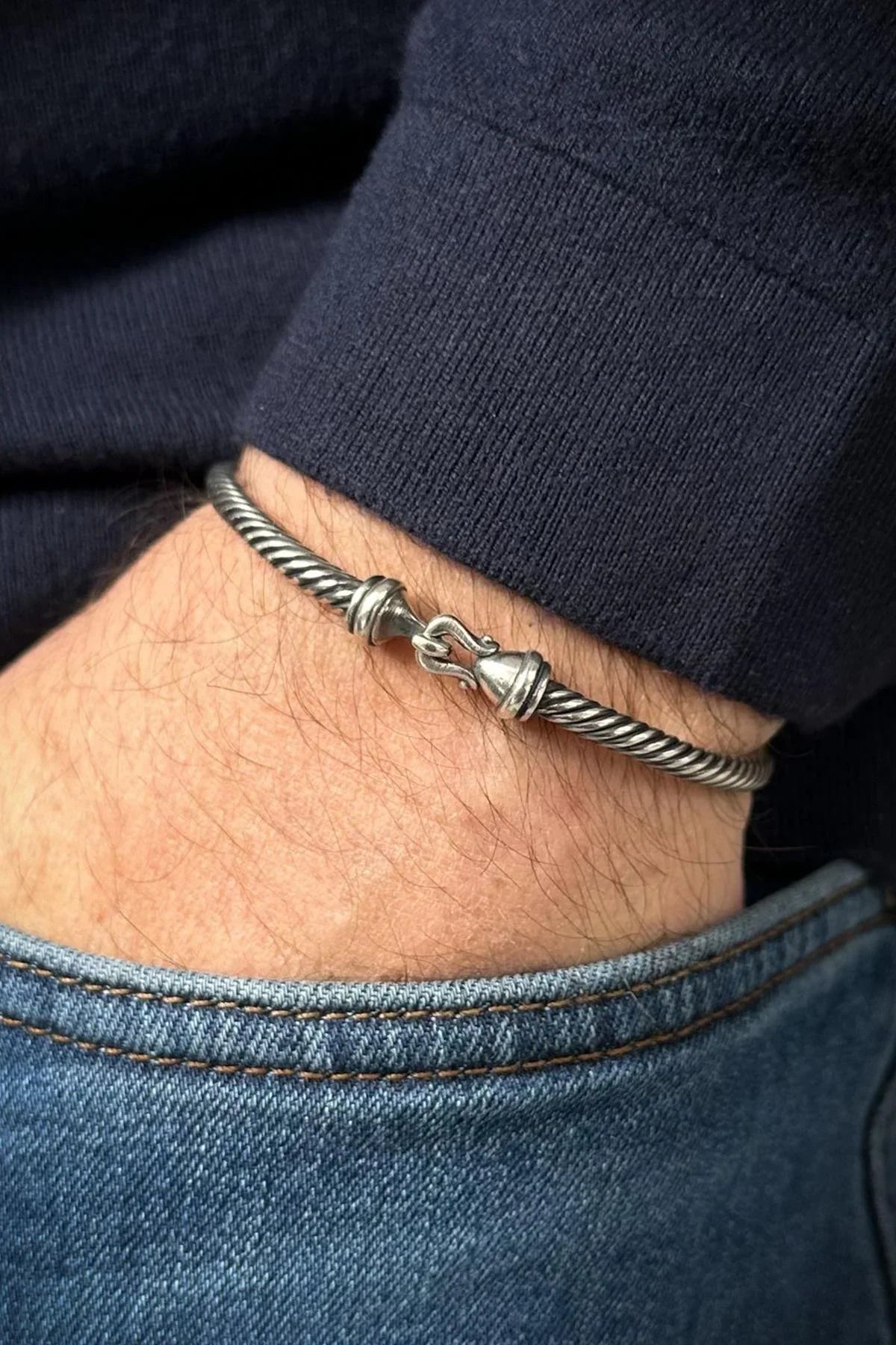 FRNCH 925 Ayar Gümüş İtalyan Model Gümüş Renk Erkek Bileklik FRJ12749-3749-A