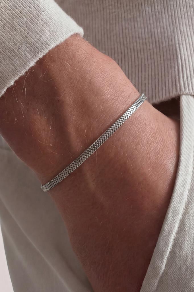 FRNCH 925 Ayar Gümüş İtalyan Model Gümüş Renk Erkek Bileklik FRJ12808-3808-A