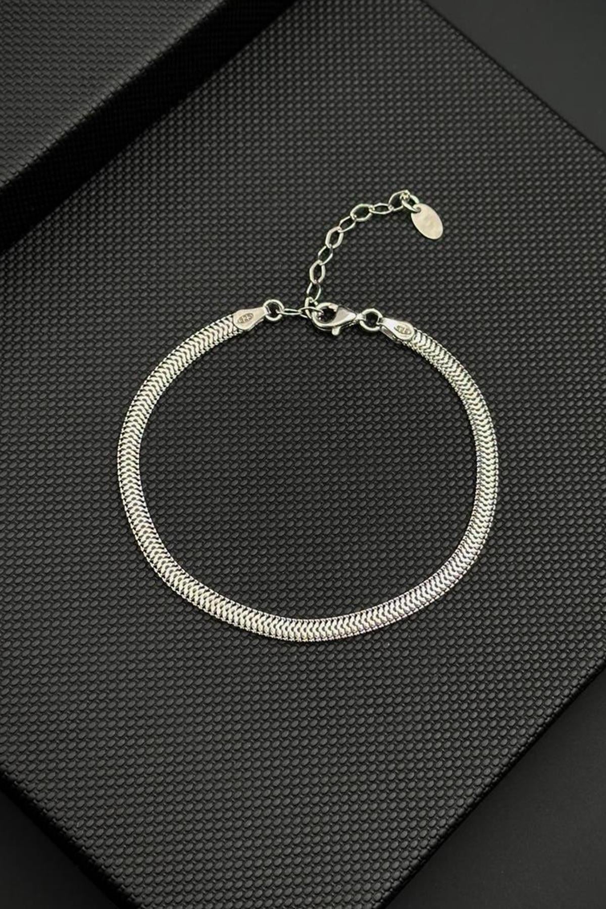 FRNCH 925 Ayar Gümüş İtalyan Model Gümüş Renk Erkek Bileklik FRJ12808-3808-A