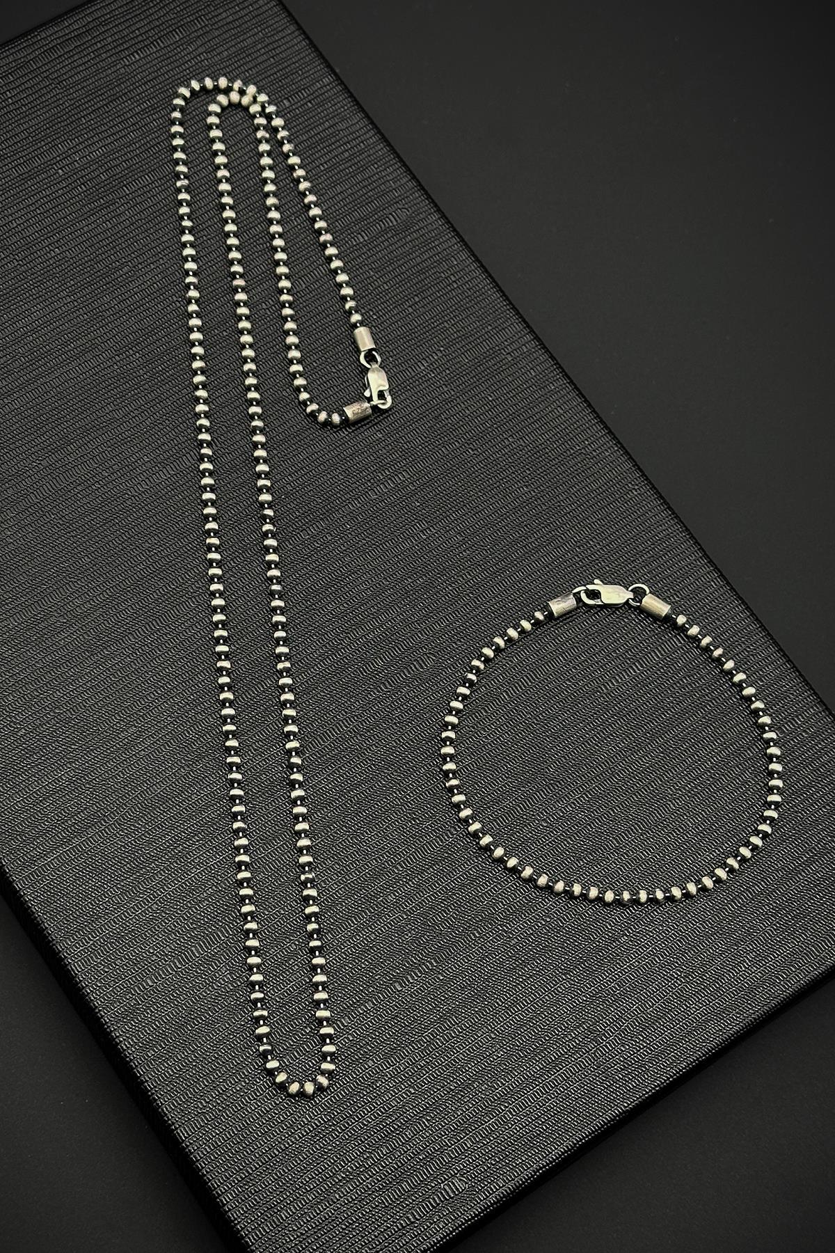 FRNCH 925 Ayar Gümüş İtalyan Model Gümüş Renk Erkek Bileklik/Kolye Set FRJ12178-3178-A