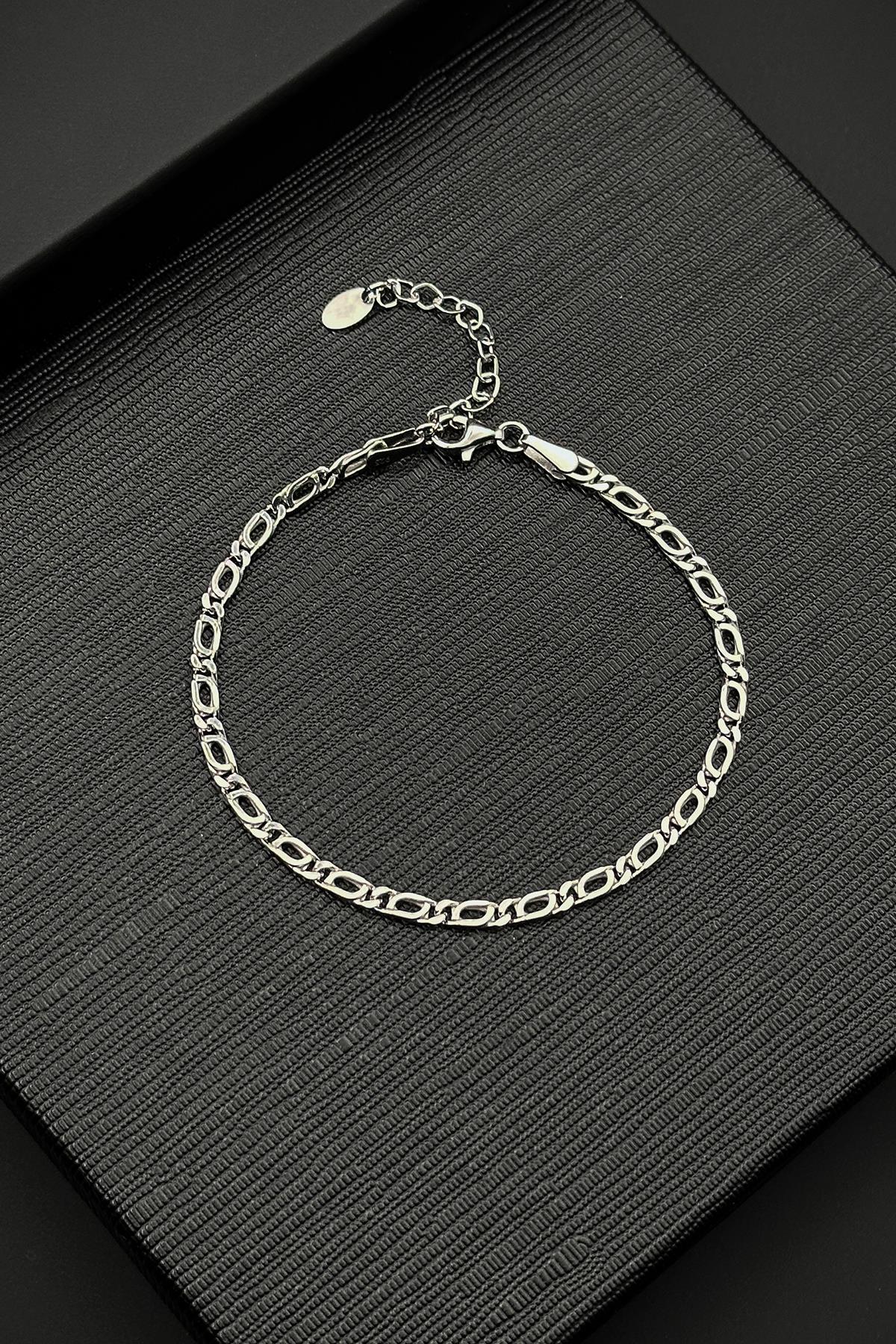FRNCH 925 Ayar Gümüş İtalyan Model Gümüş Renk Erkek Bileklik/Kolye Set FRJ12468-3468-A