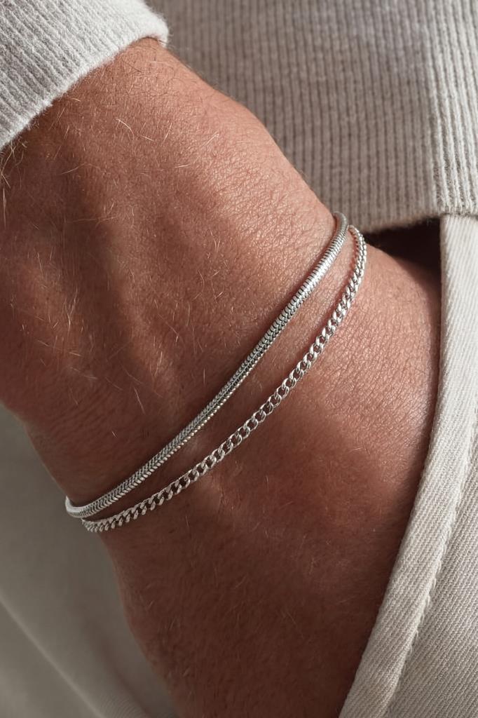 FRNCH 925 Ayar Gümüş İtalyan Model Gümüş Renk Erkek Bileklik Set FRJ12352-3352-A