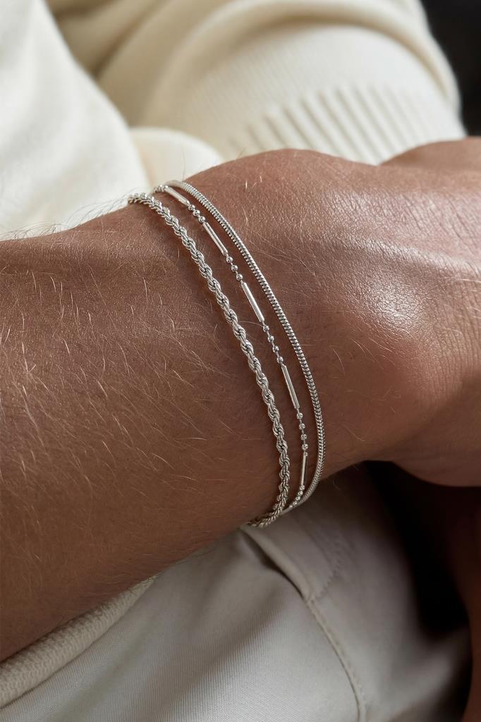 FRNCH 925 Ayar Gümüş İtalyan Model Gümüş Renk Erkek Bileklik Set FRJ12353-3353-A