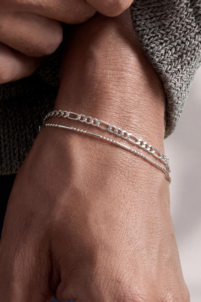 FRNCH 925 Ayar Gümüş İtalyan Model Gümüş Renk Erkek Bileklik Set FRJ12354-3354-A