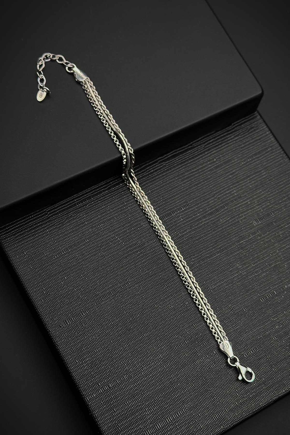 FRNCH 925 Ayar Gümüş İtalyan Model Gümüş Renk Erkek Bileklik Set FRJ12908-3908-A