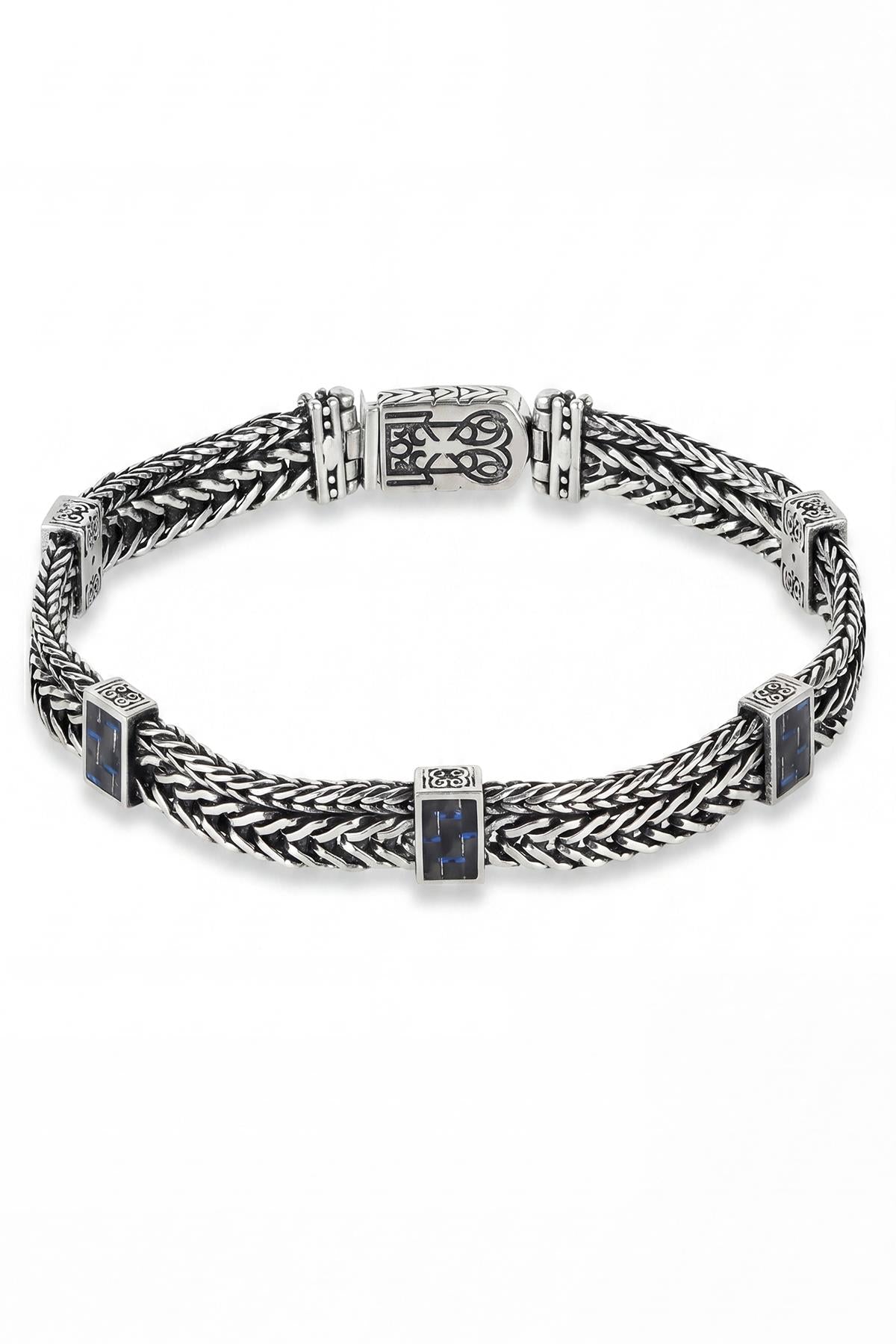 FRNCH 925 Ayar Gümüş İtalyan Model Lacivert Zirkon Taşlı Gümüş Renk Erkek Bileklik FRJ12927-3927-AL