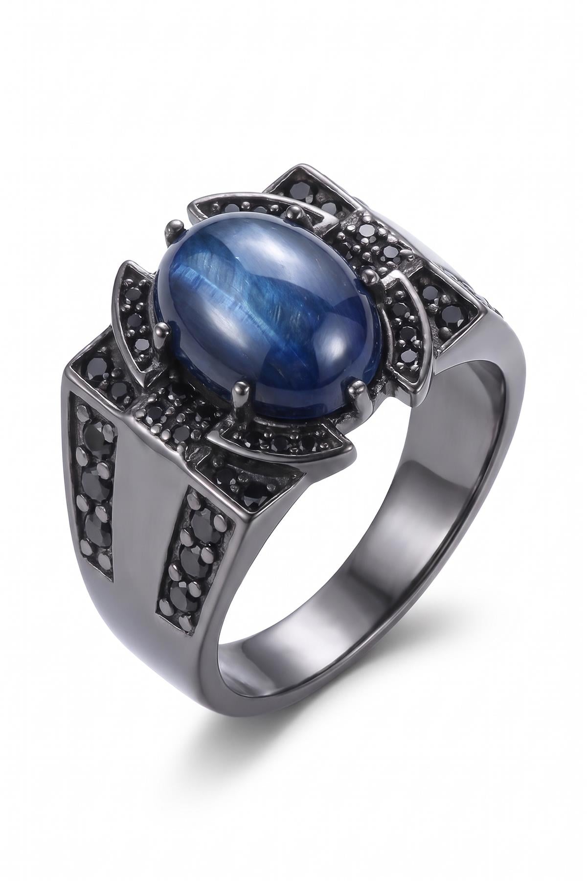 FRNCH 925 Ayar Gümüş İtalyan Model Lapis Lazuli Doğal Taşlı Füme Renk Erkek Yüzük FRJ60106-206-B7