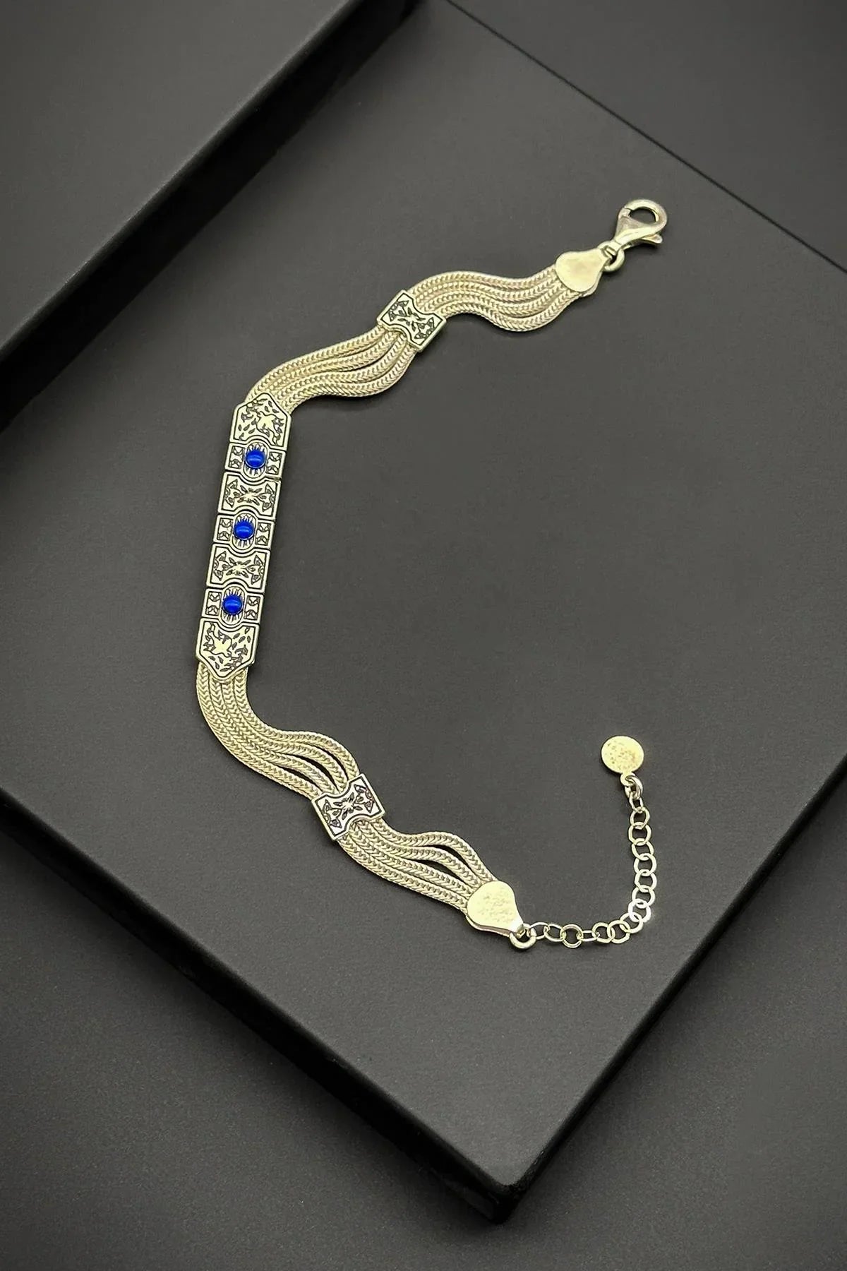 FRNCH 925 Ayar Gümüş İtalyan Model Lapis Lazuli Doğal Taşlı Gümüş Renkli Erkek Bileklik FRJ11937-2037-AL