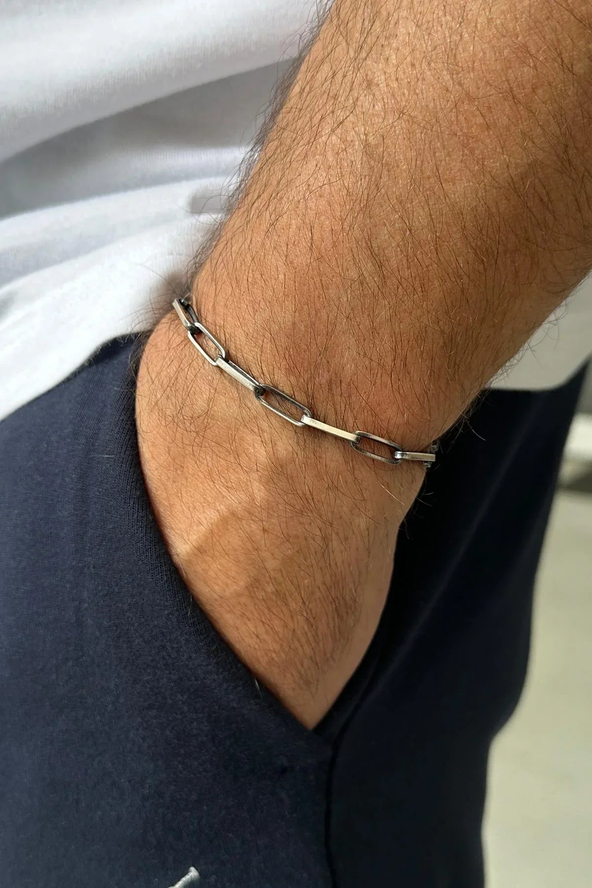 FRNCH 925 Ayar Gümüş İtalyan Model Oksitli Gümüş Renk Erkek Bileklik FRJ12021-3021-A