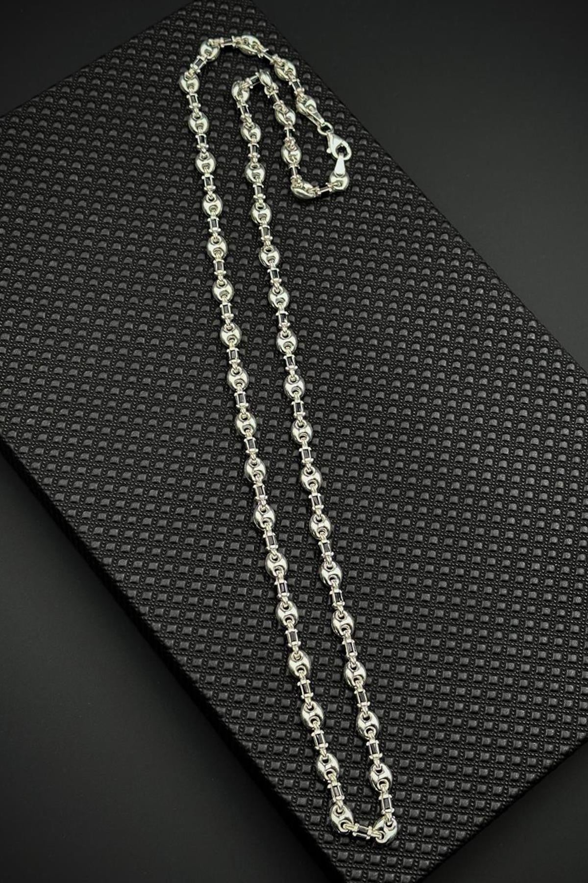 FRNCH 925 Ayar Gümüş İtalyan Model Siyah Zirkon Taşlı Gümüş Renk Erkek Kolye FRJ30937-1037-S