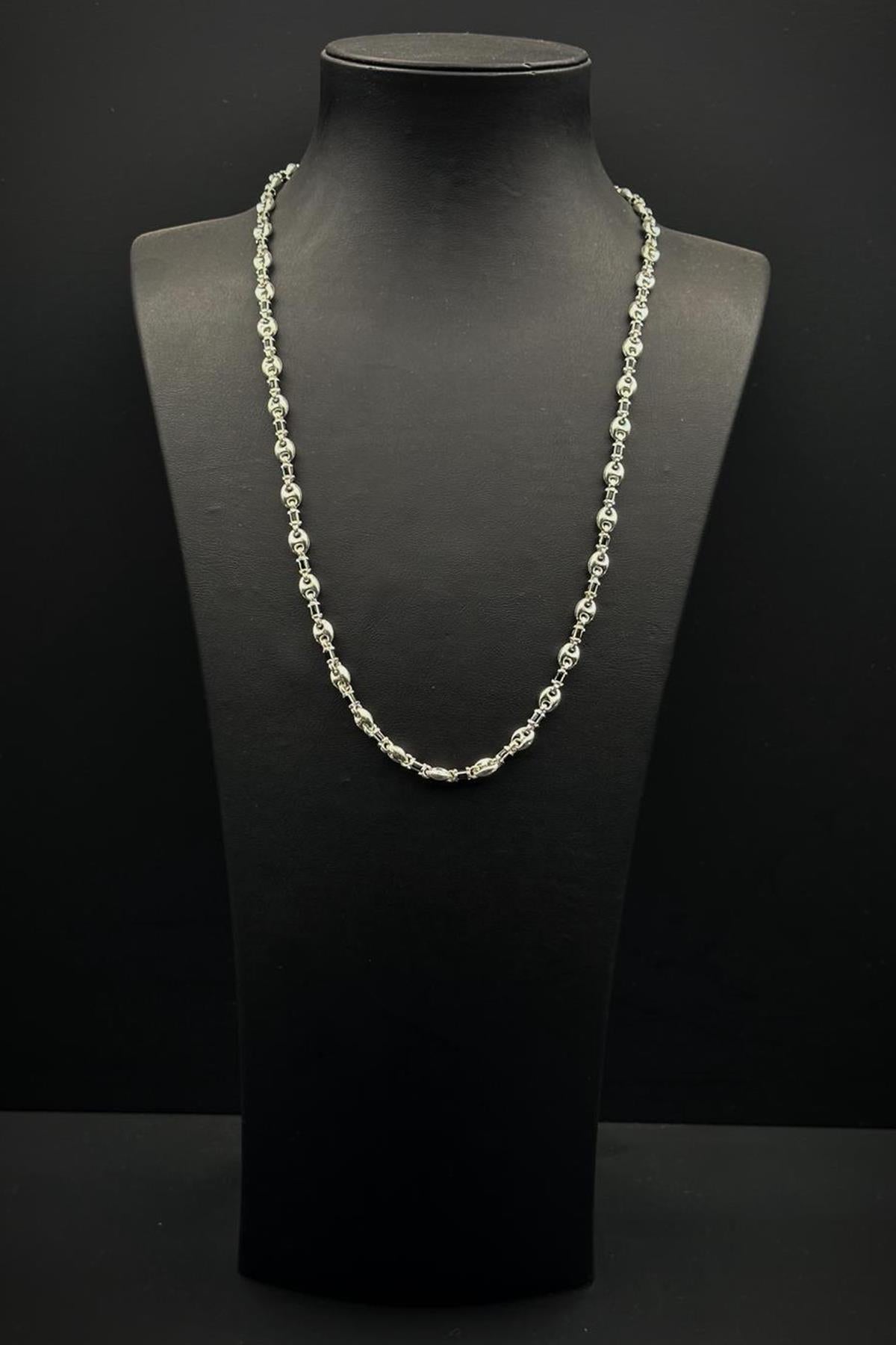 FRNCH 925 Ayar Gümüş İtalyan Model Siyah Zirkon Taşlı Gümüş Renk Erkek Kolye FRJ30937-1037-S