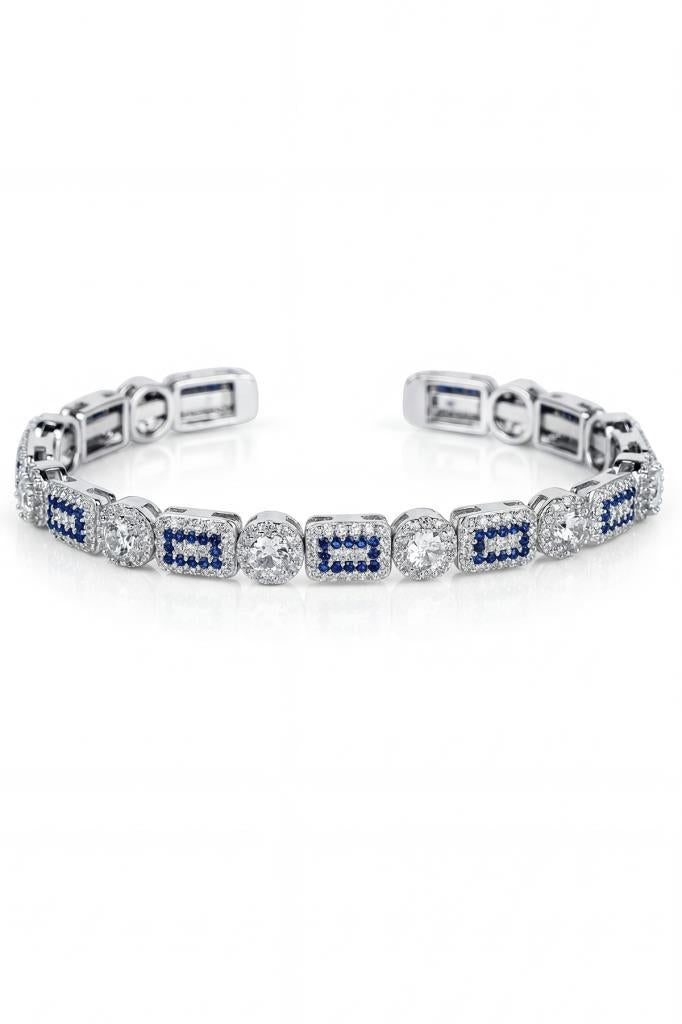 FRNCH 925 Ayar Gümüş İtalyan Model Zirkon Taşlı Lacivert Renk Erkek Bileklik FRJ12318-3318-LA