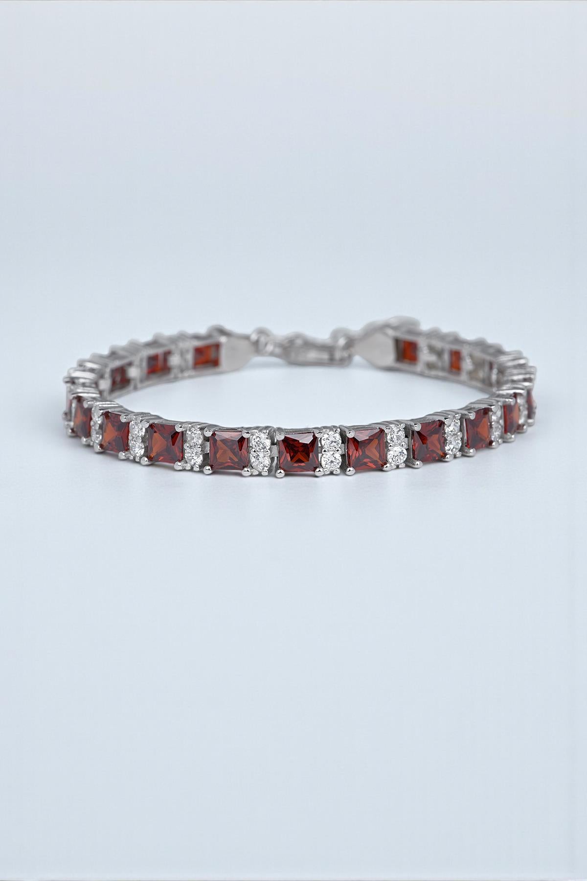 FRNCH 925 Ayar Gümüş İtalyan Model Zirkon Taşlı Pembe Renk Erkek Bileklik FRJ12317-3317-P