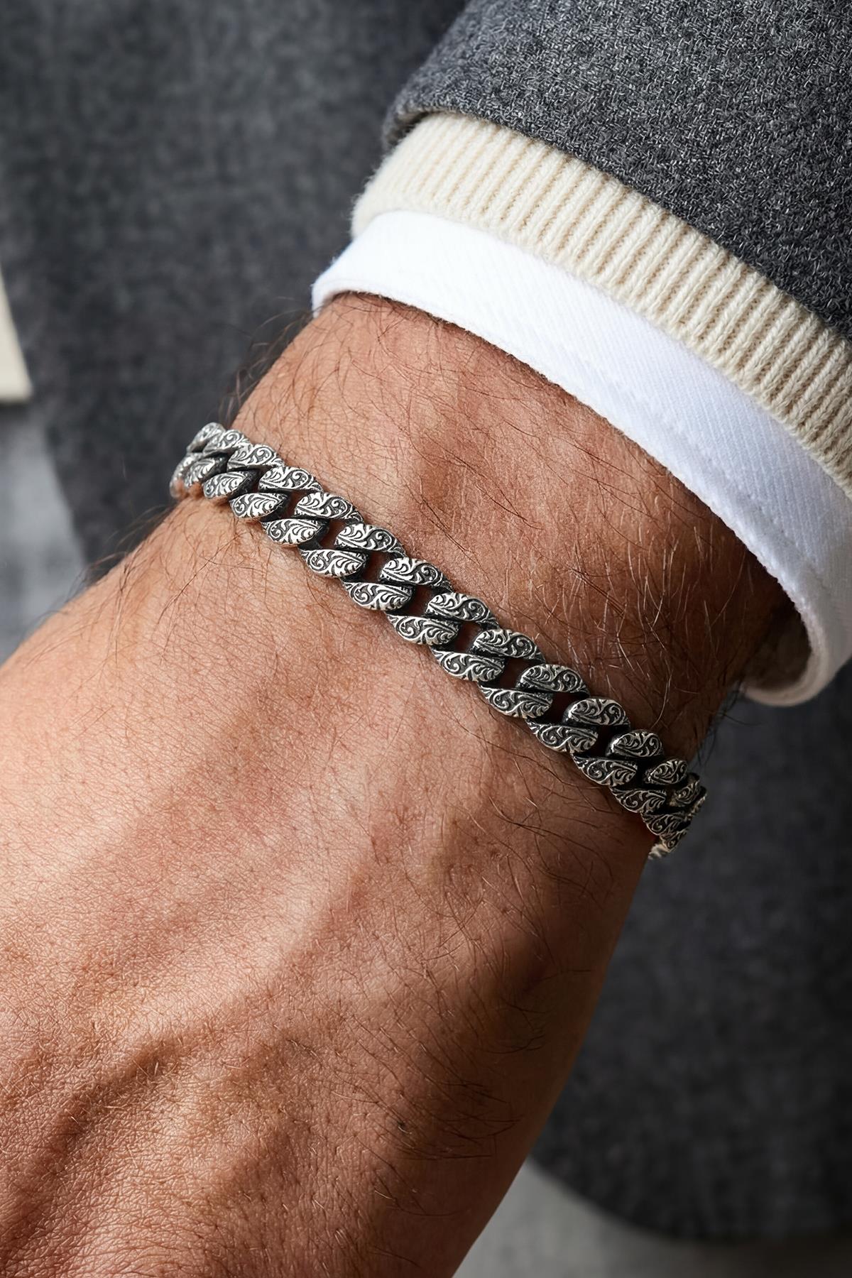 FRNCH 925 Ayar Gümüş İtayalan Model Antik Gümüş Renk Erkek Bileklik FRJ12907-3907-A2