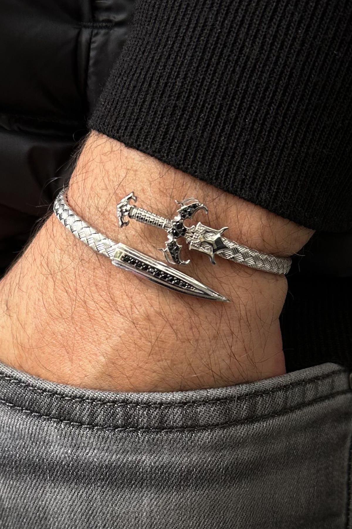 FRNCH 925 Ayar Gümüş Kılıç Figürlü Gümüş Renk Erkek Bileklik FRJ12613-3613-A2