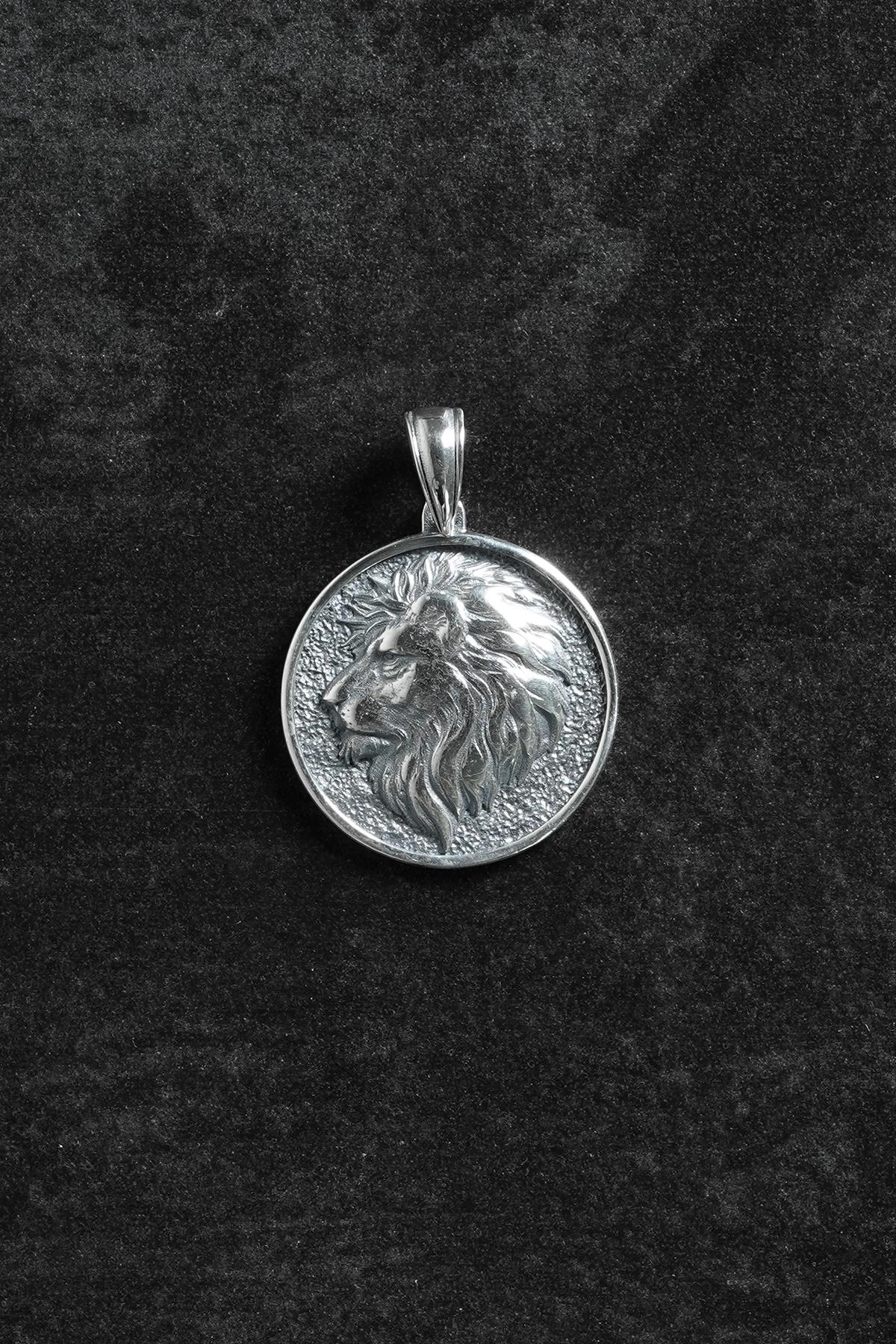 FRNCH 925 Ayar Gümüş Kurt Figürlü Gümüş Renk Erkek Kolye Ucu FRKU-1032