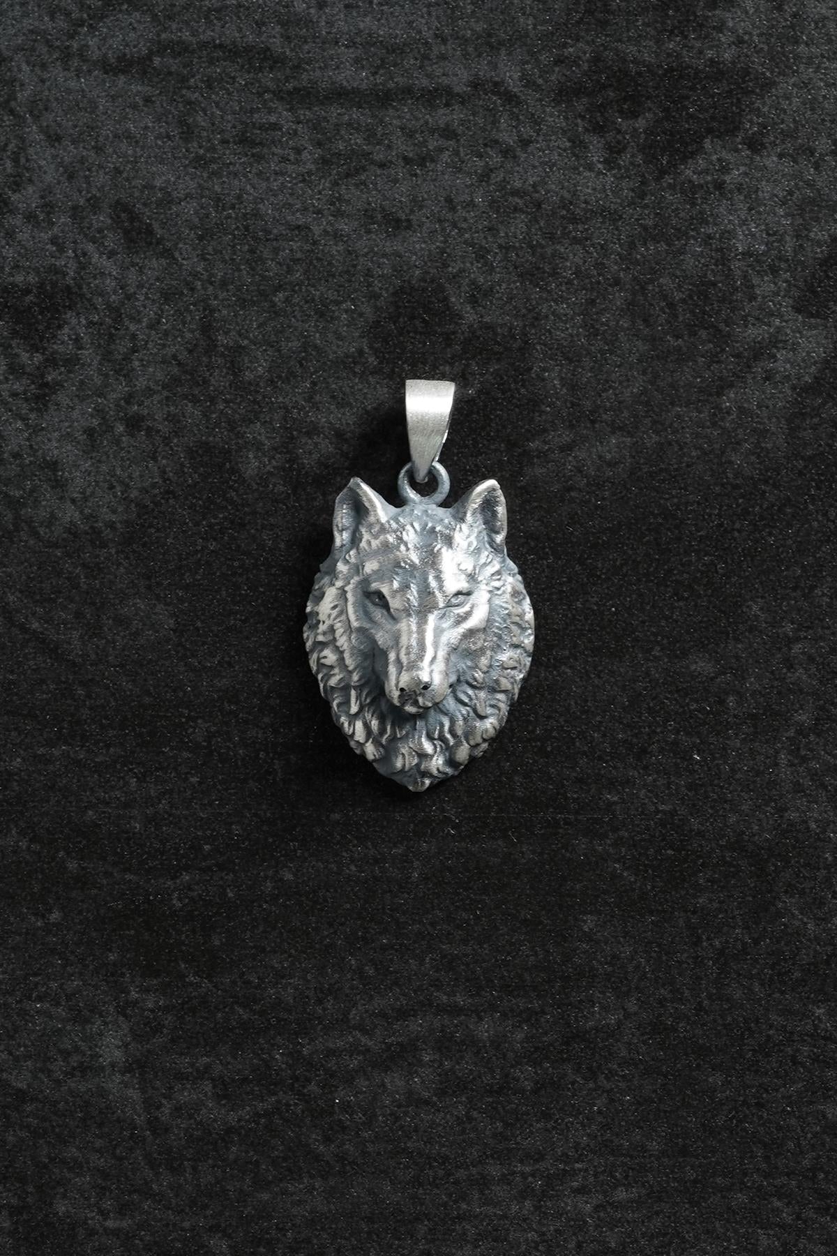 FRNCH 925 Ayar Gümüş Kurt Figürlü Gümüş Renk Erkek Kolye Ucu FRKU-1044