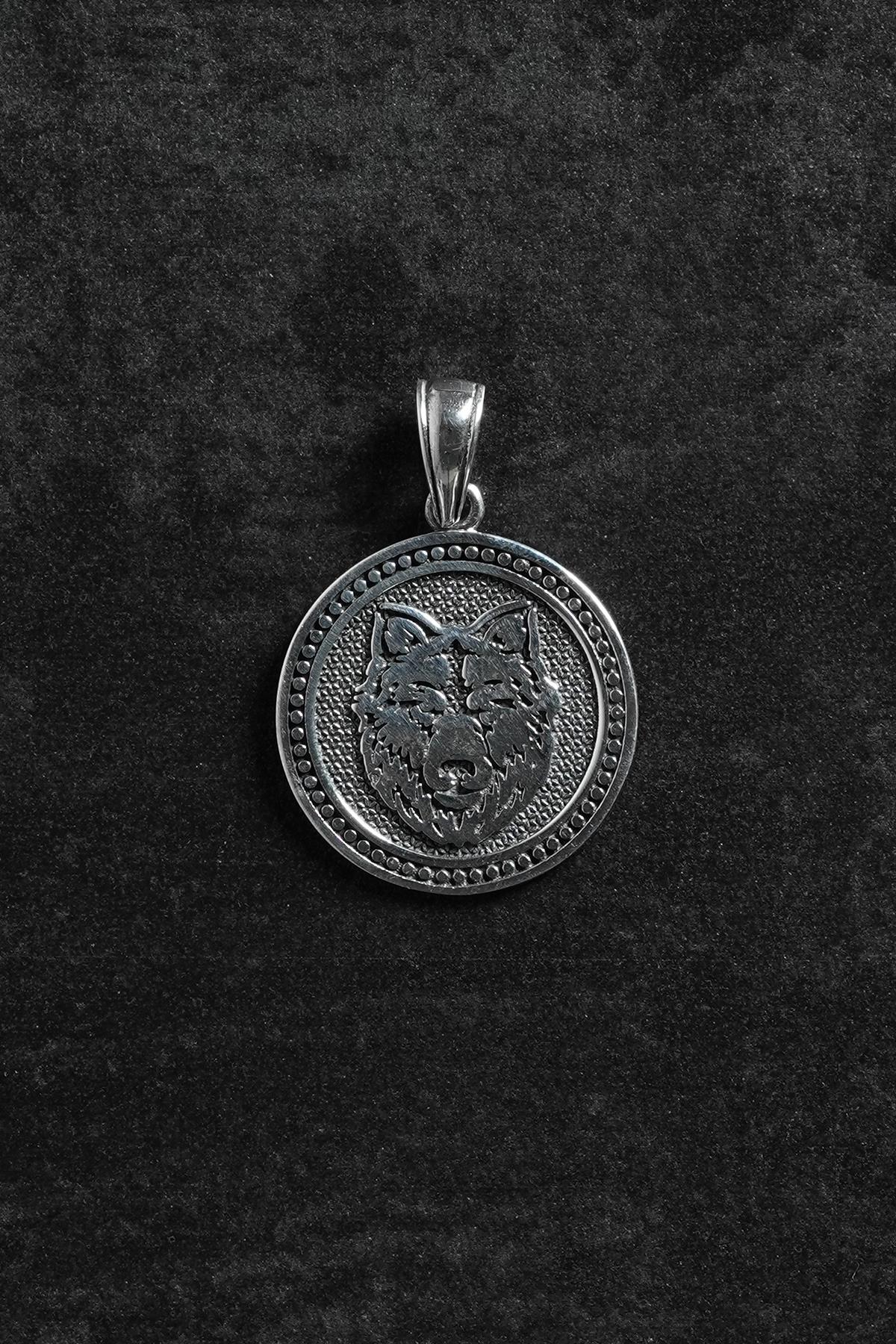 FRNCH 925 Ayar Gümüş Kurt Figürlü Gümüş Renk Erkek Kolye Ucu FRKU-1111